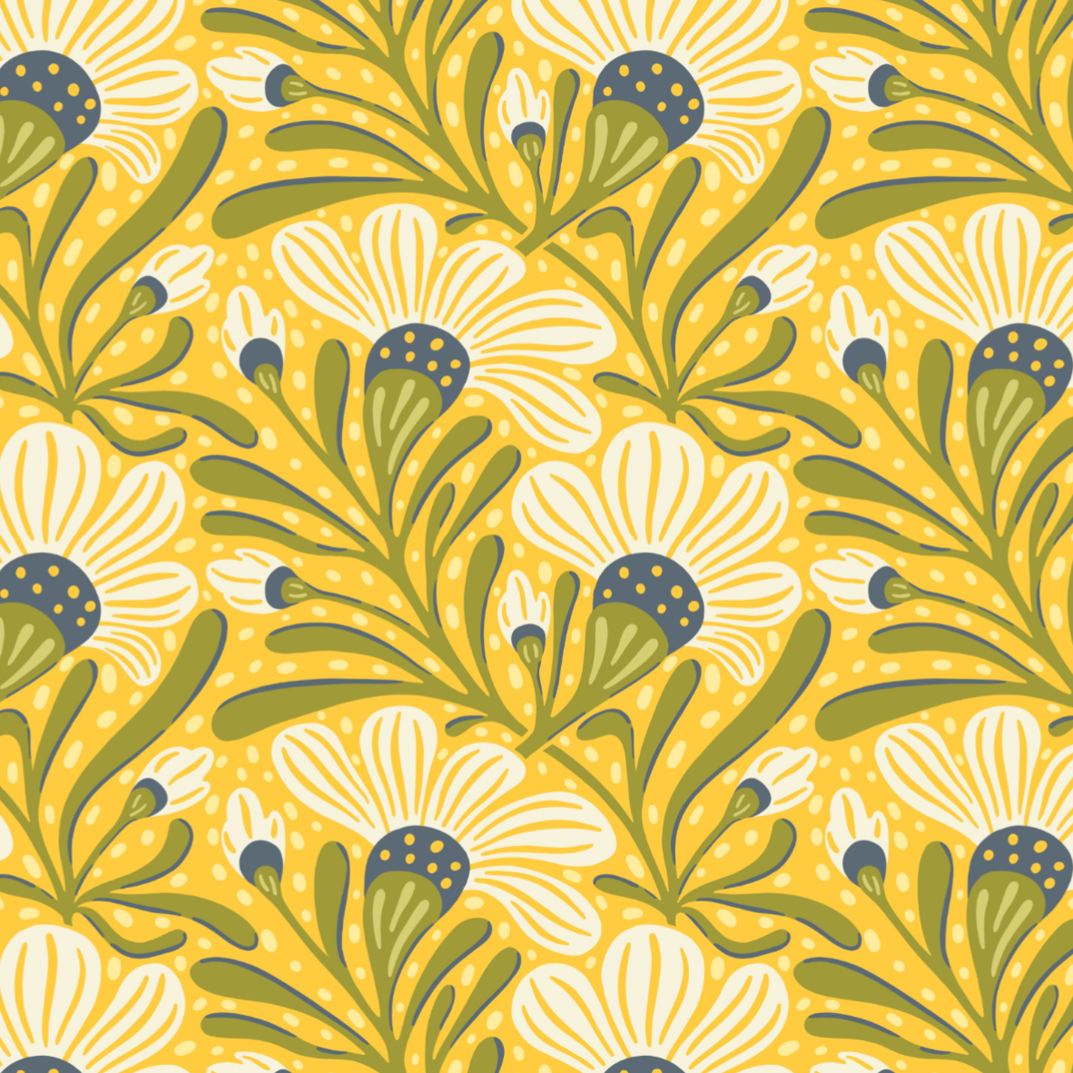 Bio Stoff - Morgenlicht Blumenranke gelb