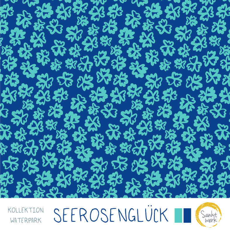 Bio Stoff - Seerosenglück - Sanktwerk, blau, Blätter & Ranken Bio Stoff - Seerosenglück - Sanktwerk, blau, Blätter & Ranken