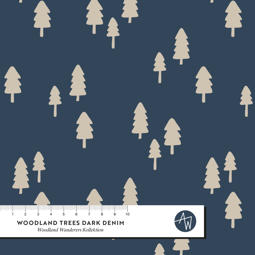 Bio Stoff - Woodland Trees Dark Denim von Alexandra Weise in blau