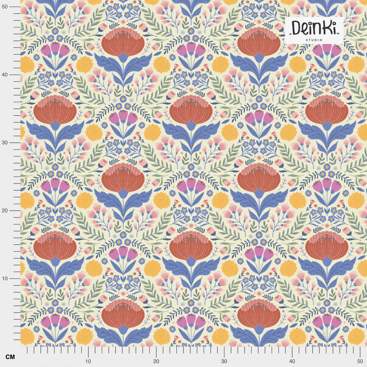 Bio Stoff  - Sommerblumen Damask creme, bunt