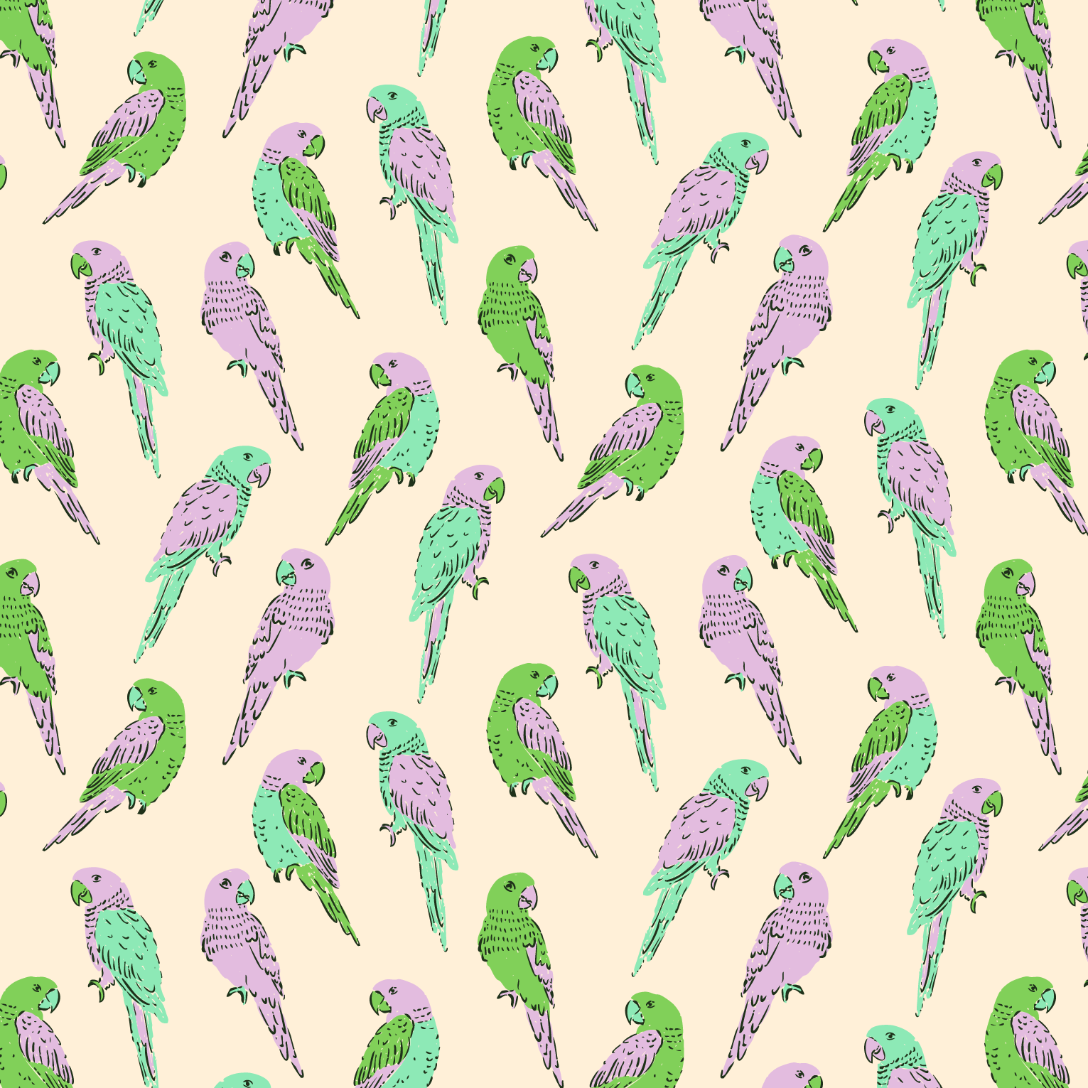 Organic fabric  -  Parrot Parade
