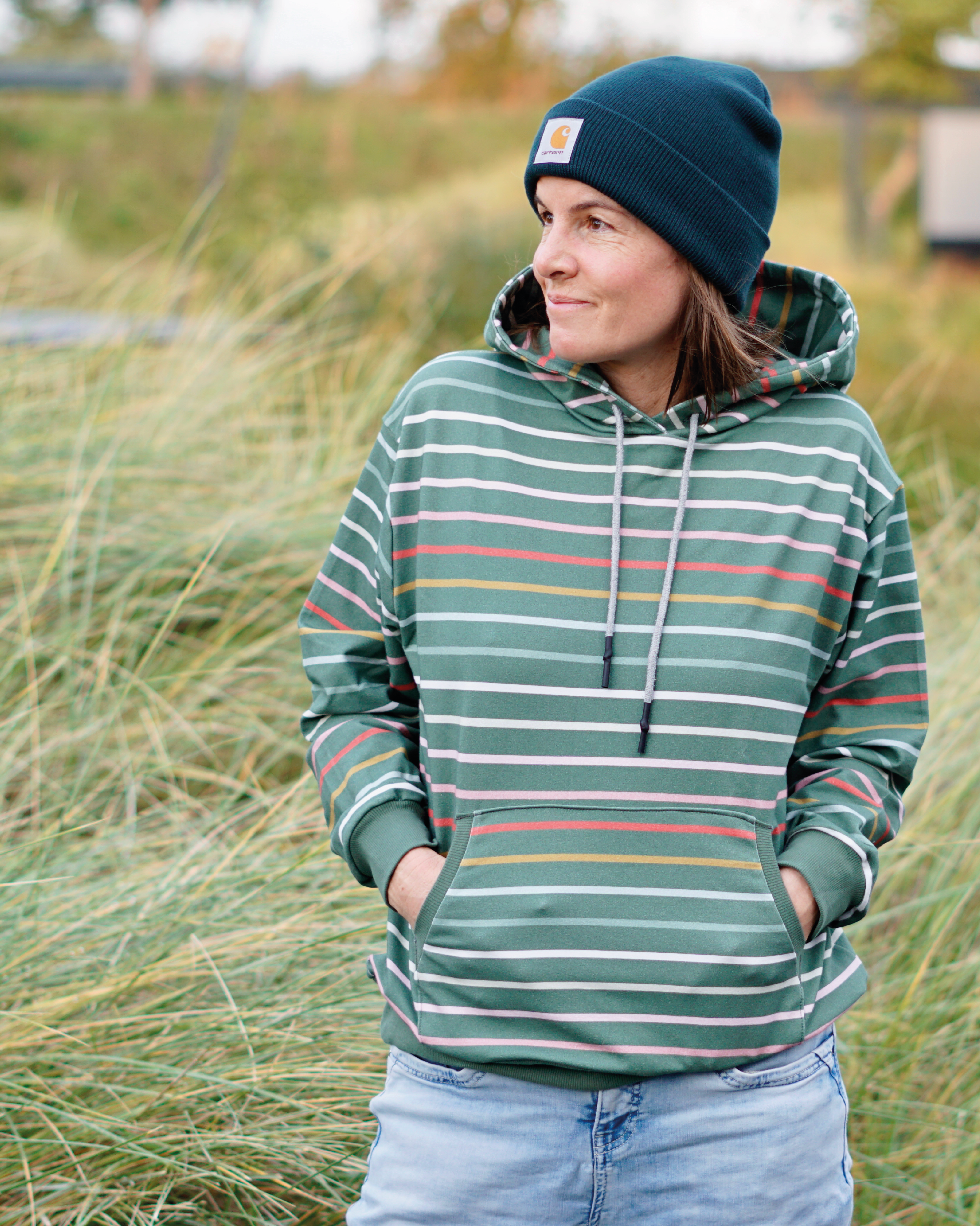 Organic Fabric - Sketchy Stripes cream, colourful