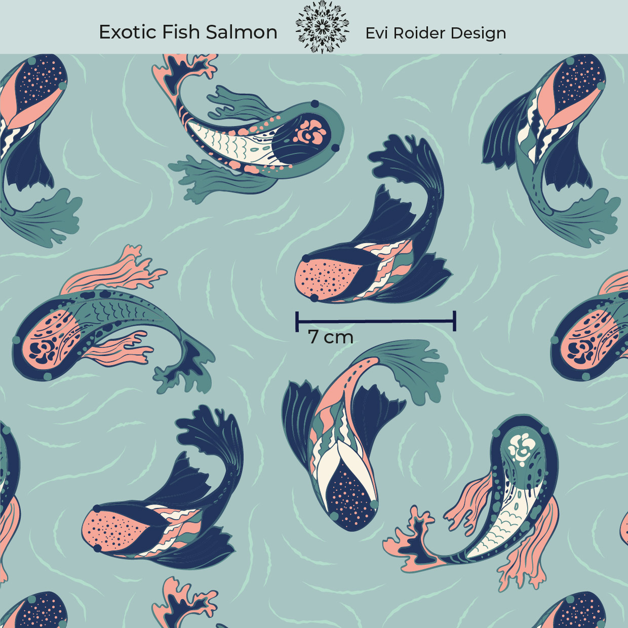 Bio Stoff  - Exotic Fish Salmon - EviRoider, blau, Maritim, Tiere