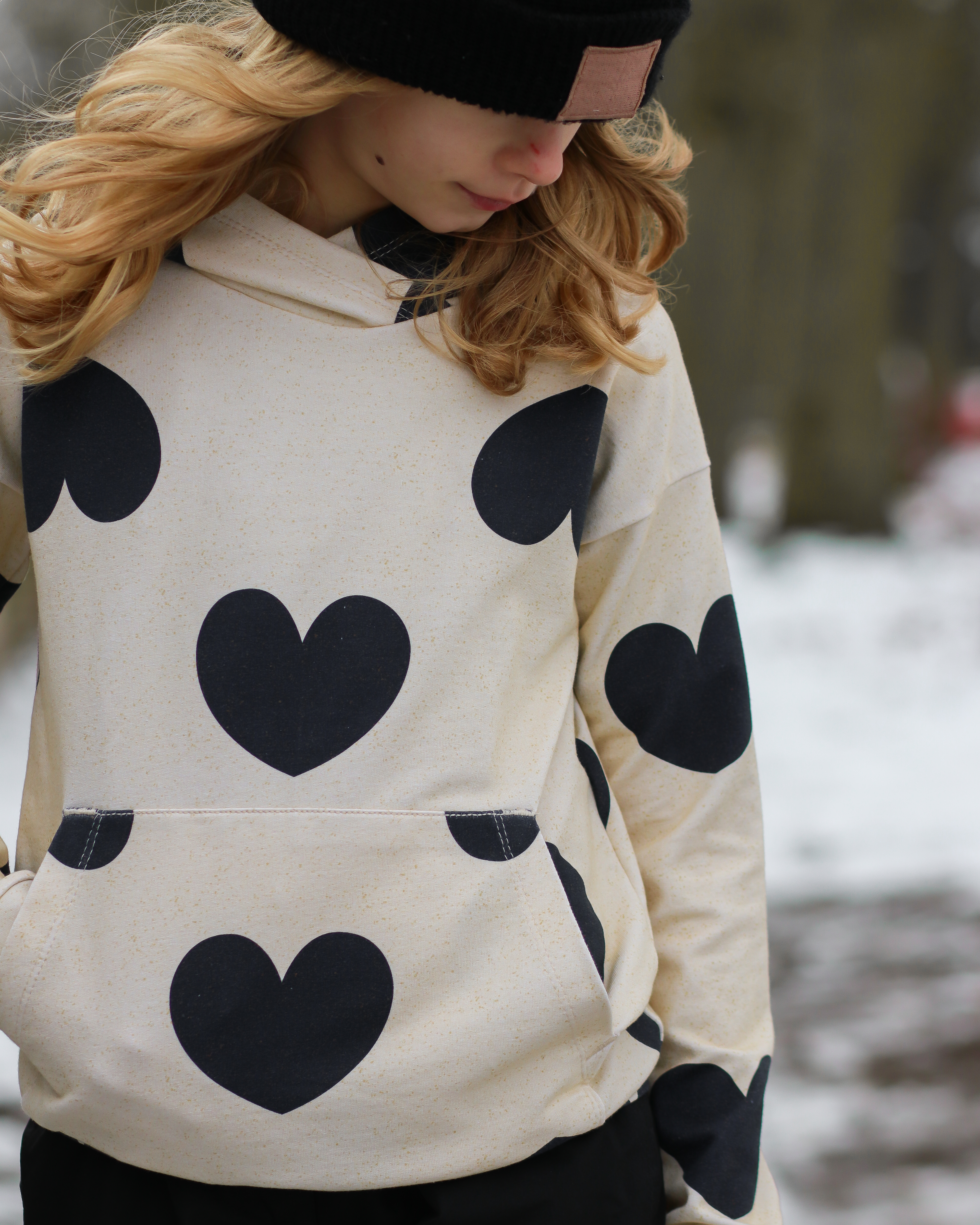 Bio Stoff - Oversize Hearts grün