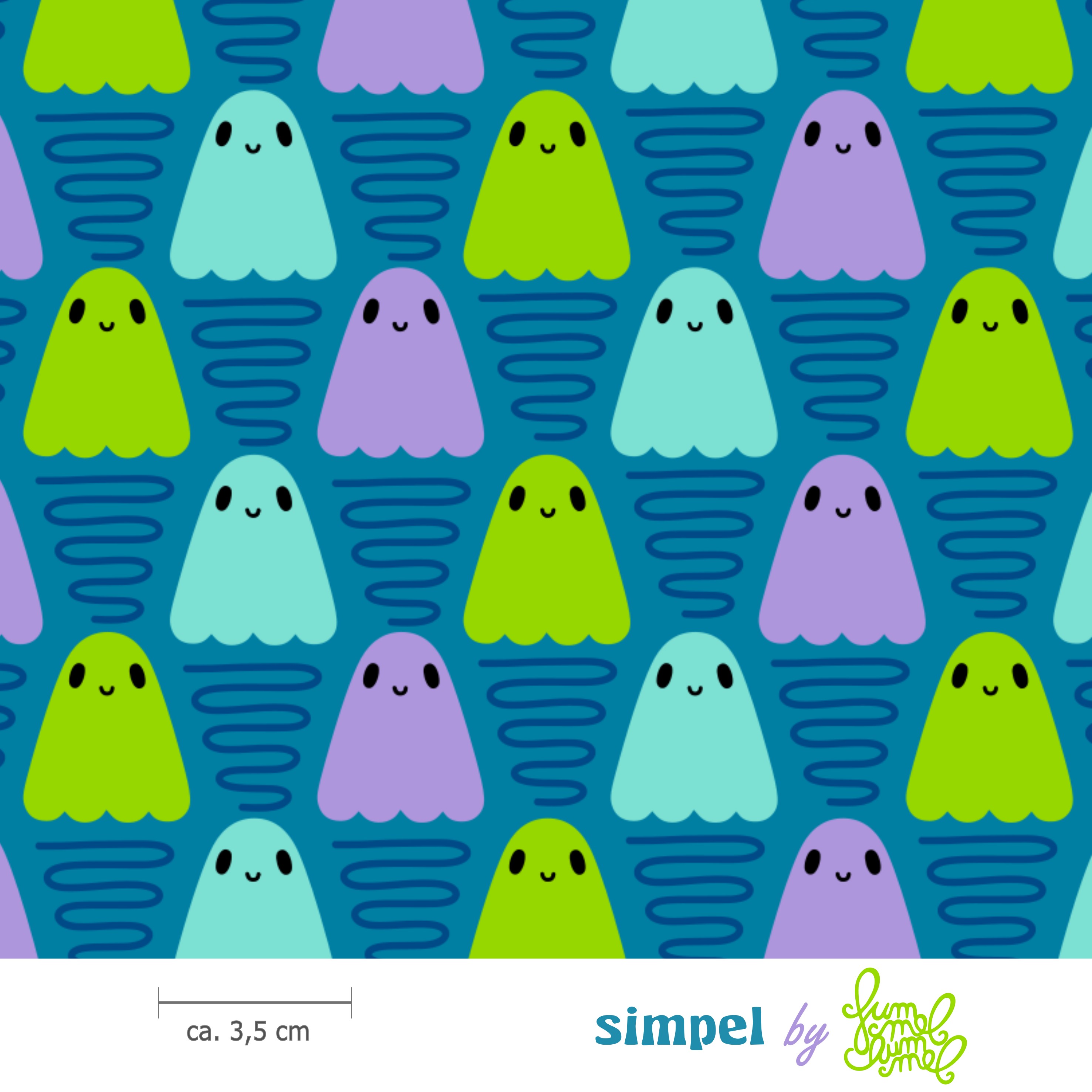 Bio Summersweat Stoff - Simpel Geisterwanderung - Fummelhummel, blau, Halloween, Breite 150 cm Bio Summersweat Stoff - Simpel Geisterwanderung - Fummelhummel, blau, Halloween, Breite 150 cm