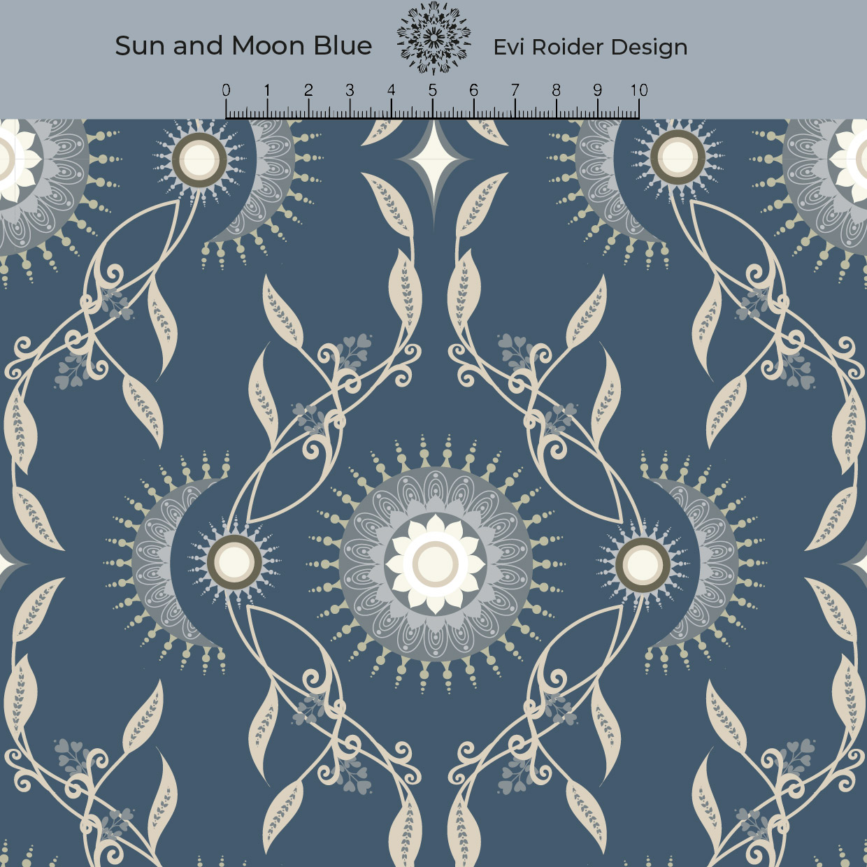 Bio Stoff  - Sun and Moon Blue - EviRoider, blau, Blätter & Ranken