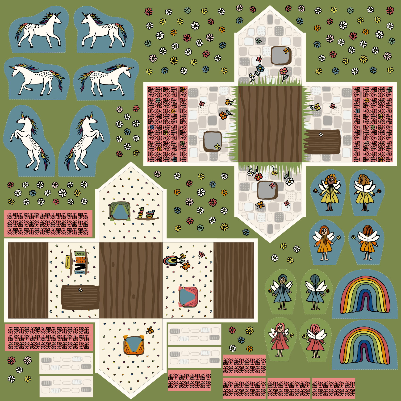 Bio Stoff - 1,50 m Panel Elfenwaldhaus von Andrea Muehlbauer