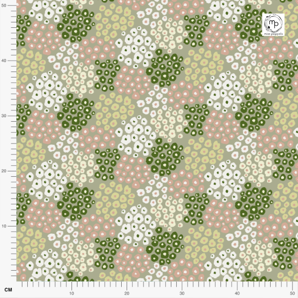 Bio Stoff  - Blumen Tupfen Feld grün