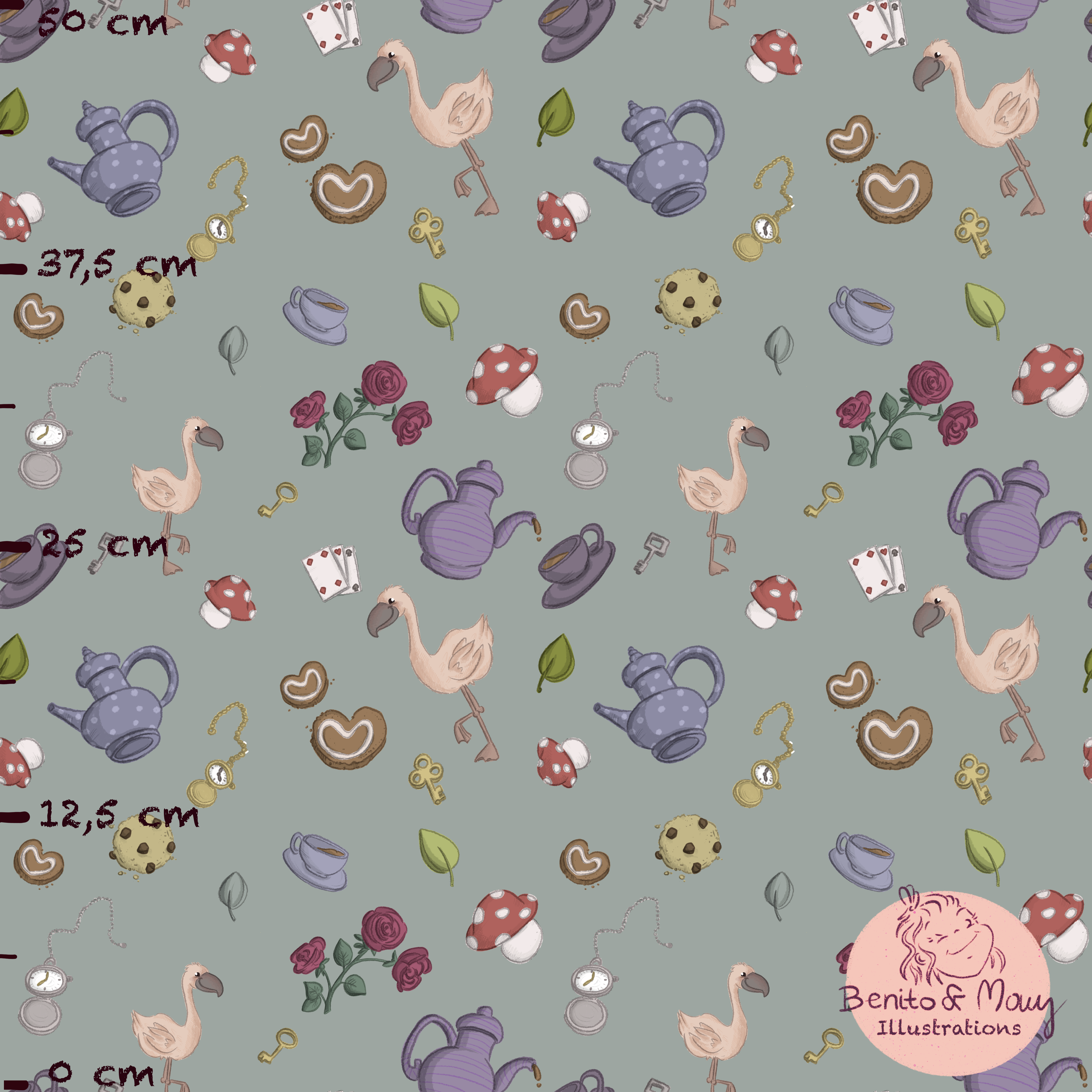 Bio Stoff - Tea Party in green by Benito Und Maus Illustrations in green