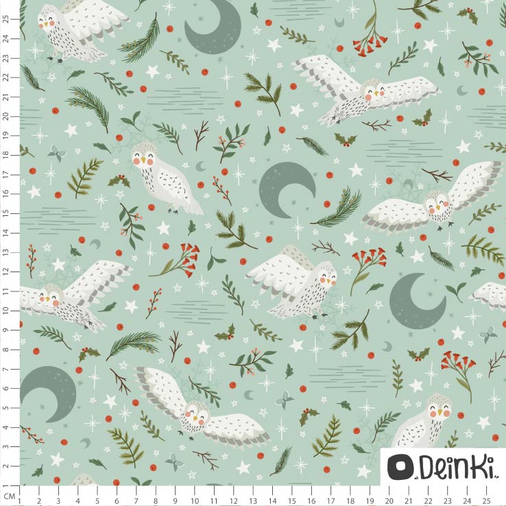 Bio Stoff - Schneeeule Im Winterwald mint