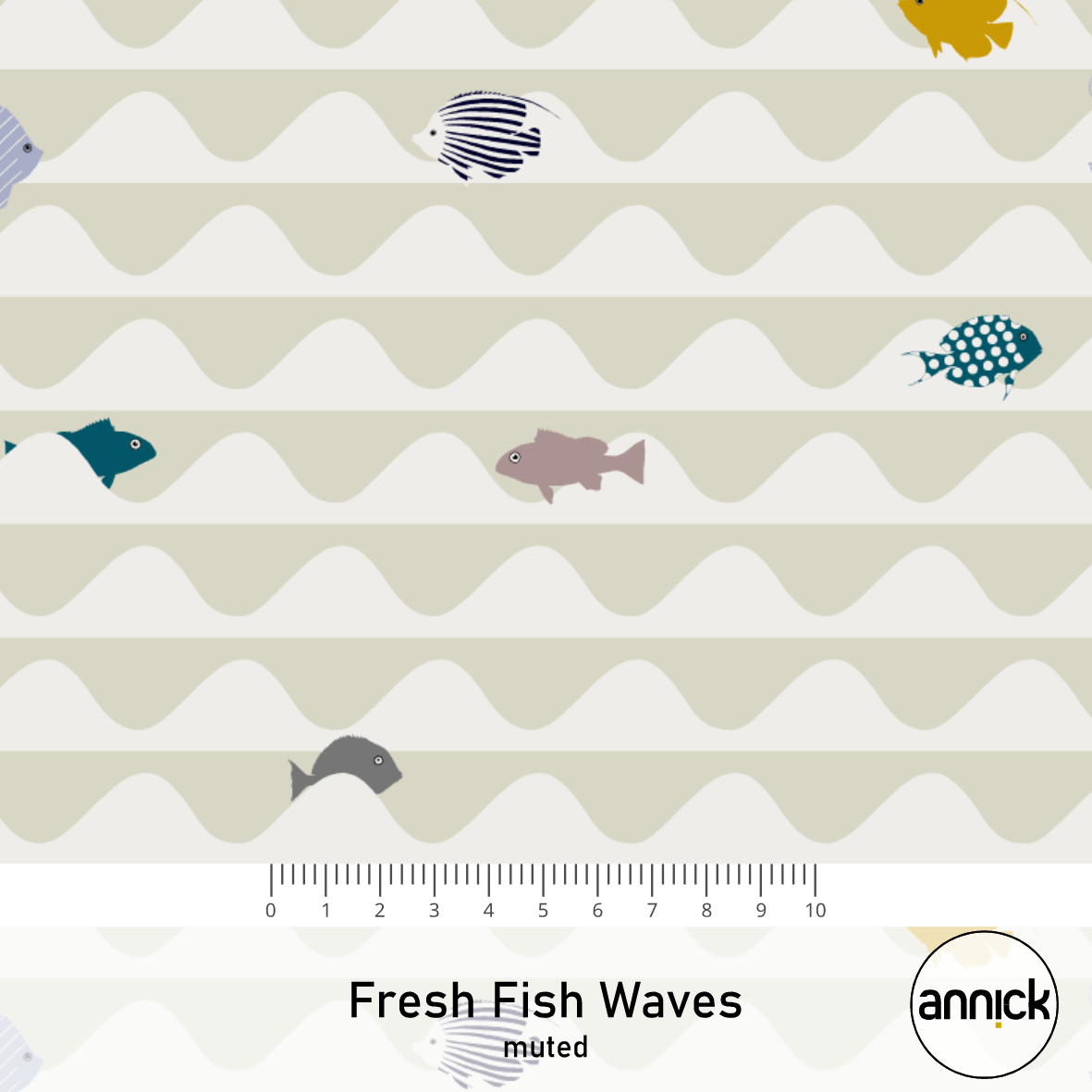 Bio Stoff  - Fresh Fish Waves Muted - Annick, creme, Maritim, Tiere