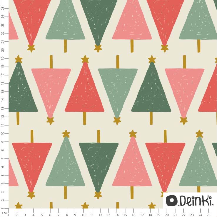Bio Stoff - Sketchy Weihnachtsbaeume Creme Bunt von Deinki in creme
