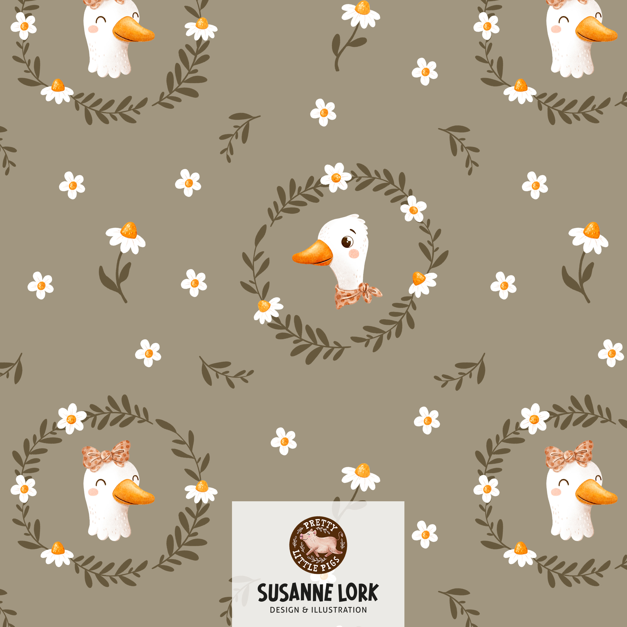 Bio Stoff - Gaenseliebe Vignette Taupe von Pretty Little Pigs in beige