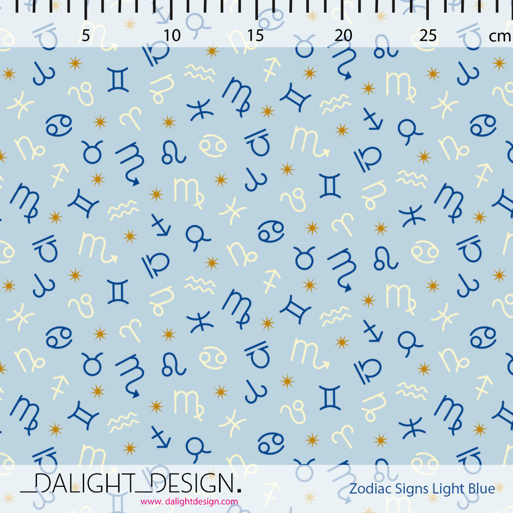 Bio Webware Stoff - Zodiac Signs Light Blue - DalightDesign, blau, Buchstaben & Zahlen, 100% Bio-Baumwolle Bio Webware Stoff - Zodiac Signs Light Blue - DalightDesign, blau, Buchstaben & Zahlen, 100% Bio-Baumwolle