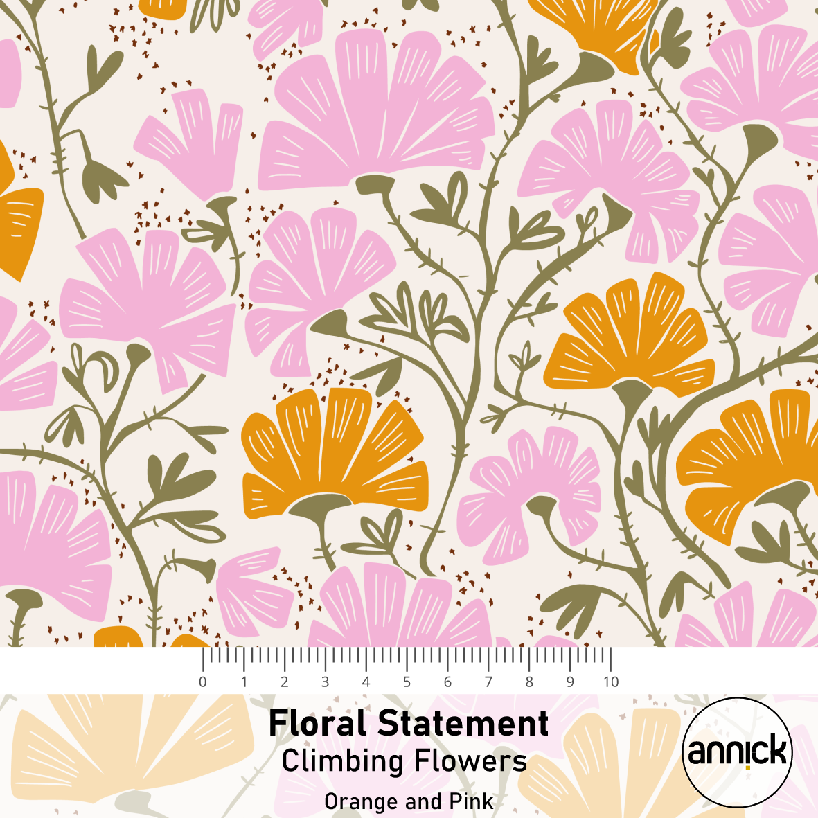 Bio Stoff - Floral Statement Climbing Flowers orange, pink