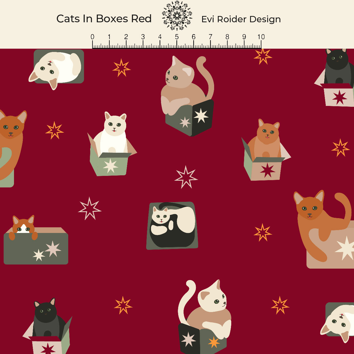 Bio Webware Stoff - Cats in Boxes red - EviRoider, Weihnachten, Tiere, rot, 100% Bio-Baumwolle Bio Webware Stoff - Cats in Boxes red - EviRoider, Weihnachten, Tiere, rot, 100% Bio-Baumwolle