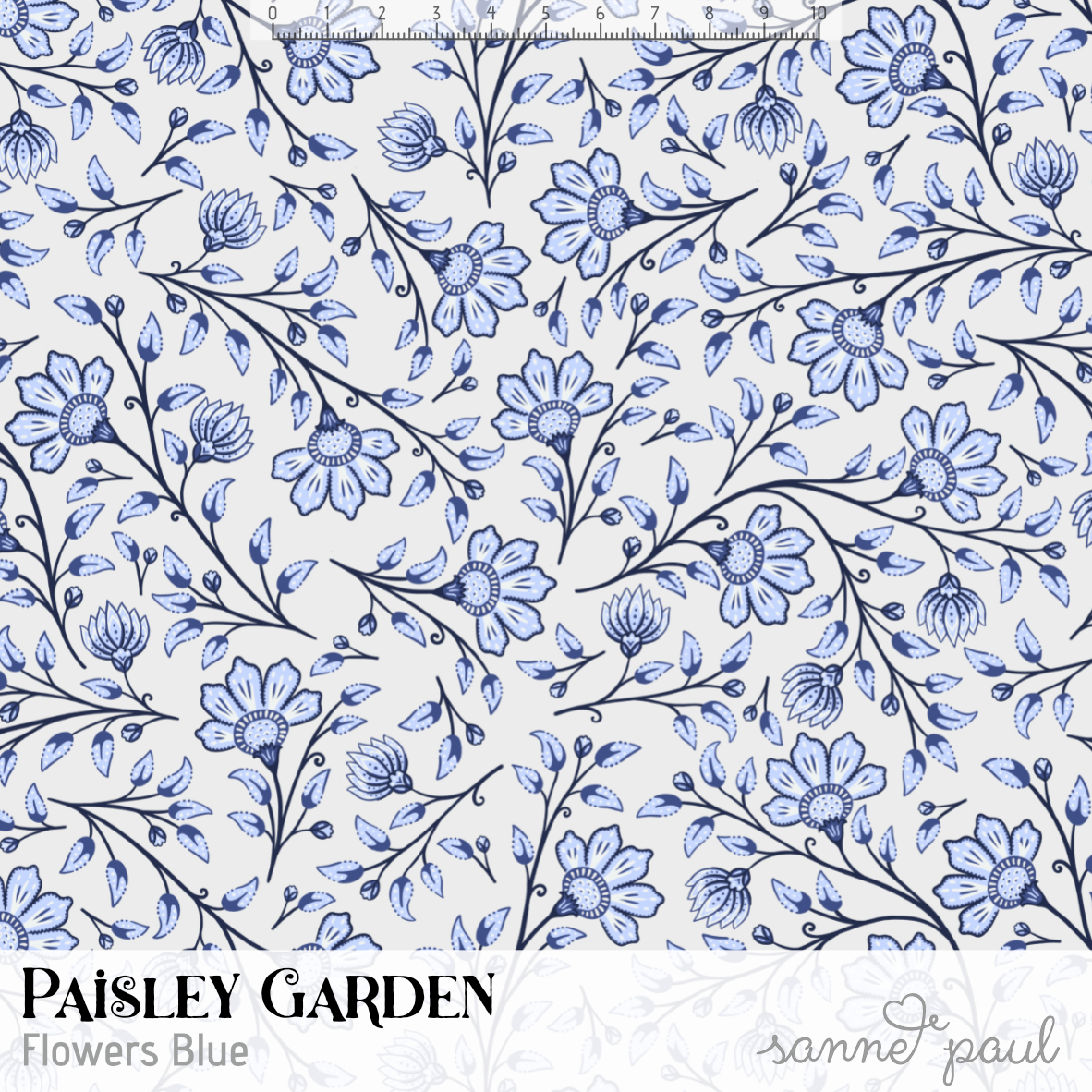 Organic Fabric  - Paisley Garden Flowers Blue