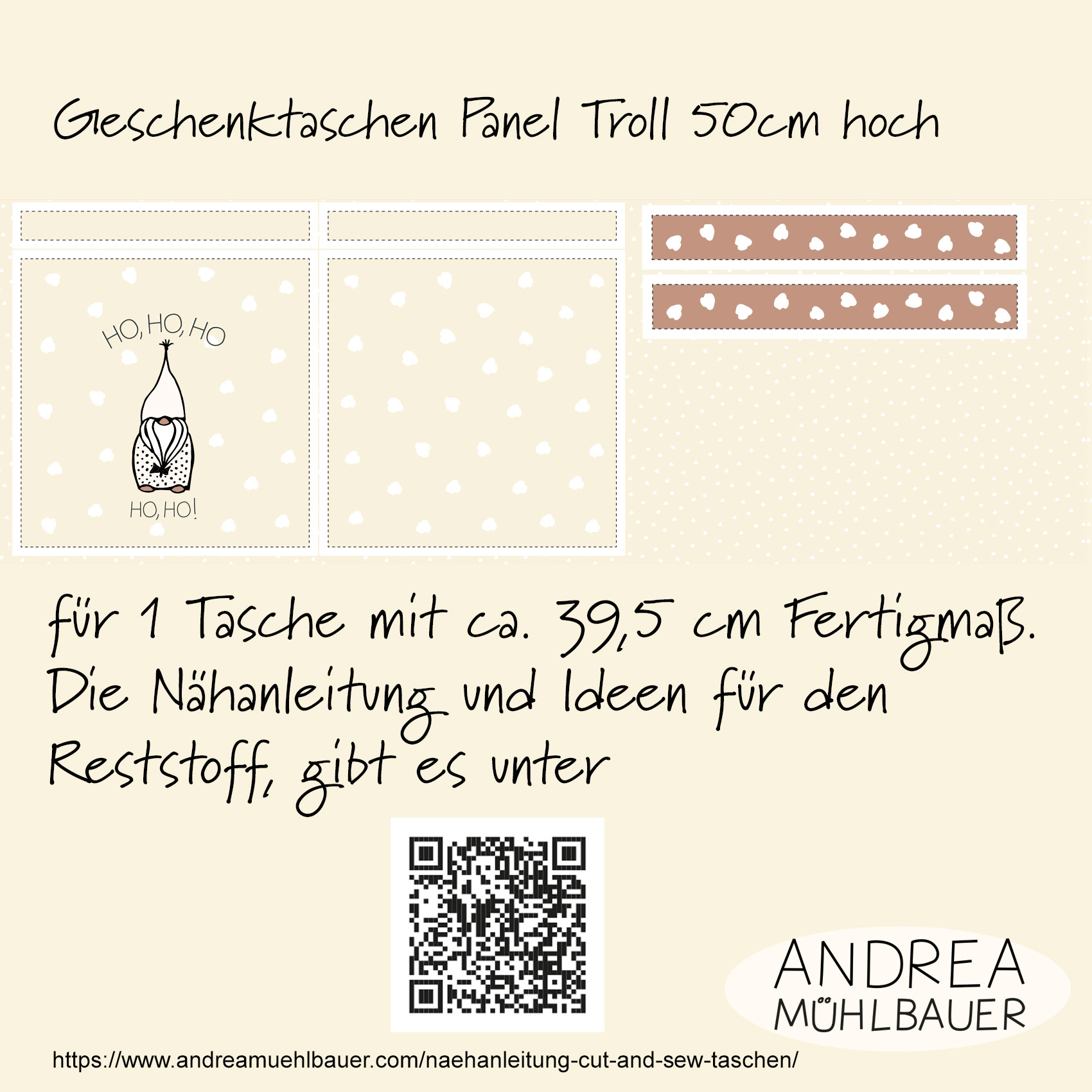 Bio Webware Stoff - 50 cm Panel Geschenktasche Christmas in the Forest Troll beige - AndreaMuehlbauer, creme, Cut & Sew, 100% Bio-Baumwolle Bio Webware Stoff - 50 cm Panel Geschenktasche Christmas in the Forest Troll beige - AndreaMuehlbauer, creme, Cut & Sew, 100% Bio-Baumwolle