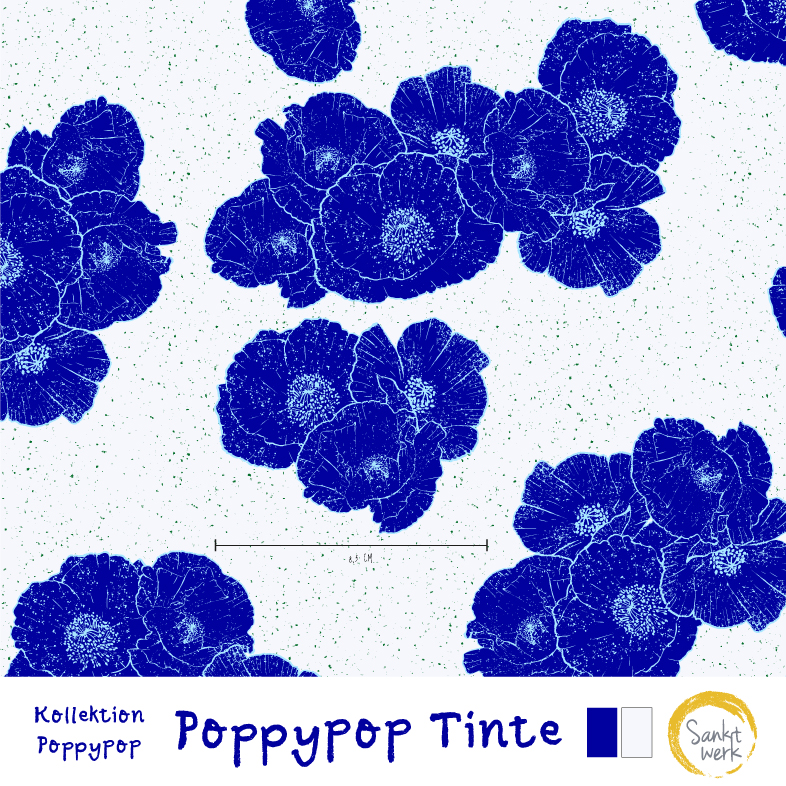 Bio Webware Stoff - Poppypop Tinte - Sanktwerk, blau, Floral & Blumen, 100% Bio-Baumwolle Bio Webware Stoff - Poppypop Tinte - Sanktwerk, blau, Floral & Blumen, 100% Bio-Baumwolle