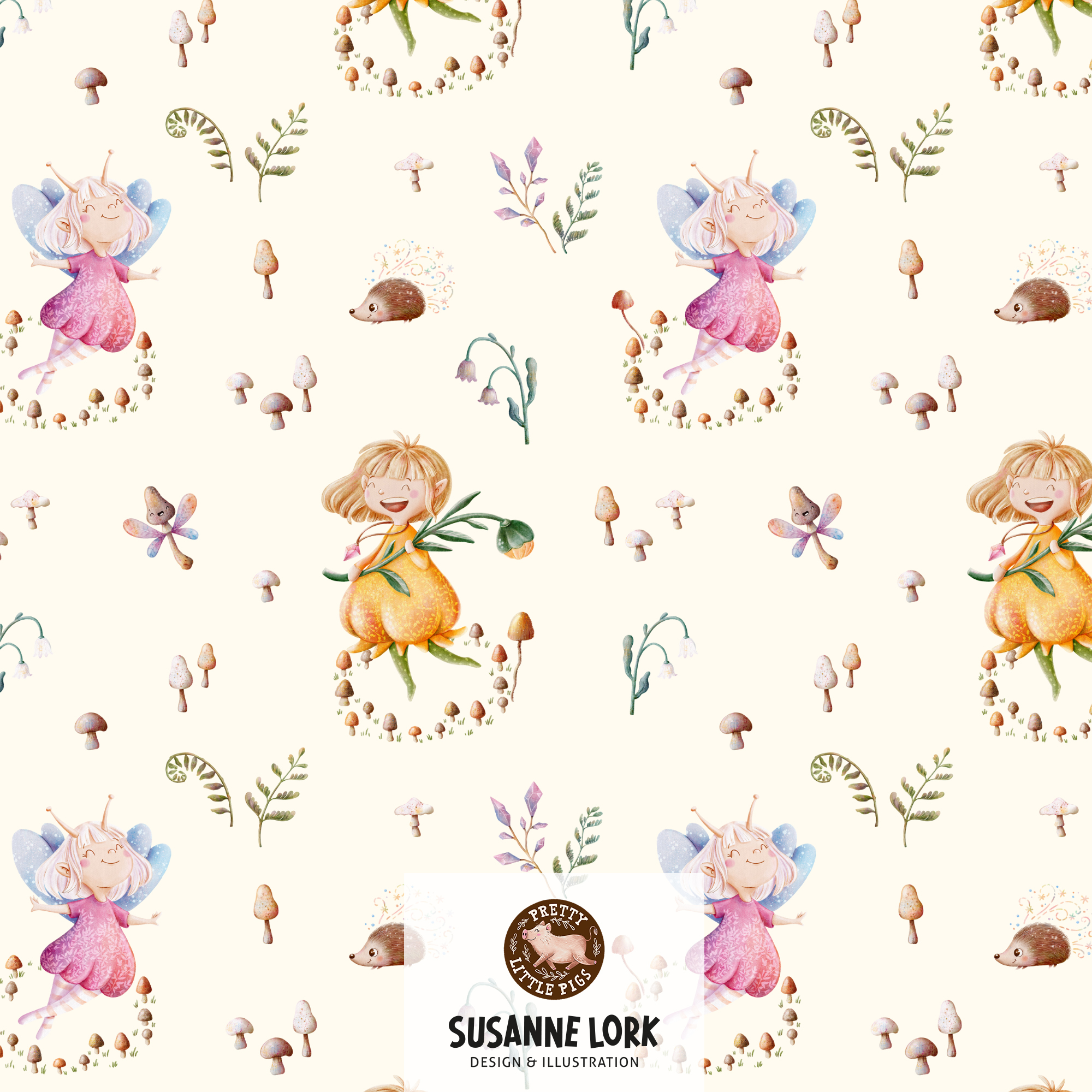 Bio Stoff - Magical Forest Feen Eierschale von Pretty Little Pigs in creme