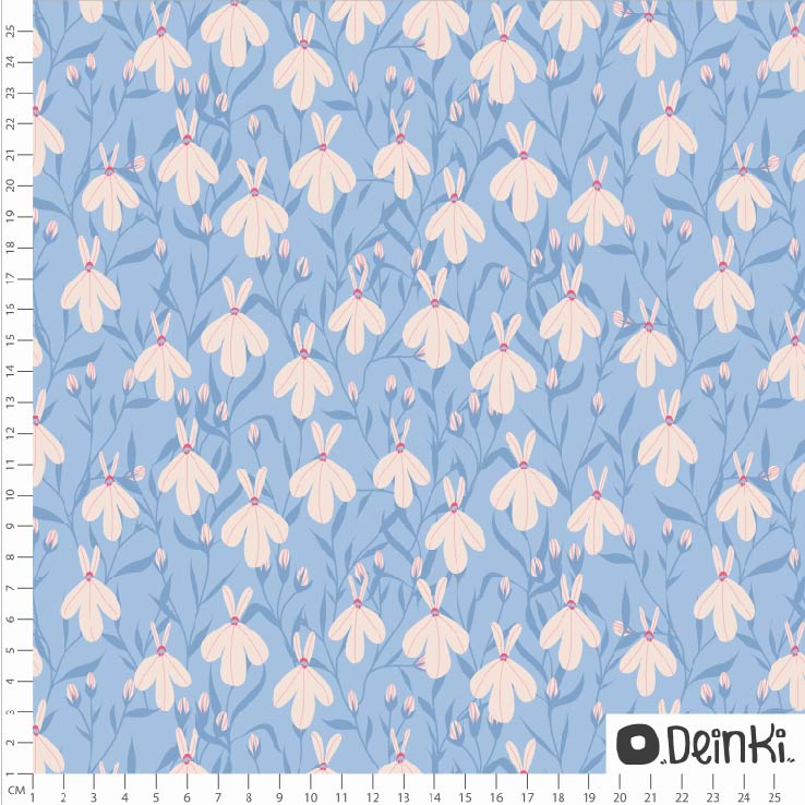 Bio Stoff  - Lobelienblumen Hellblau Weiss - Deinki, blau, Floral & Blumen