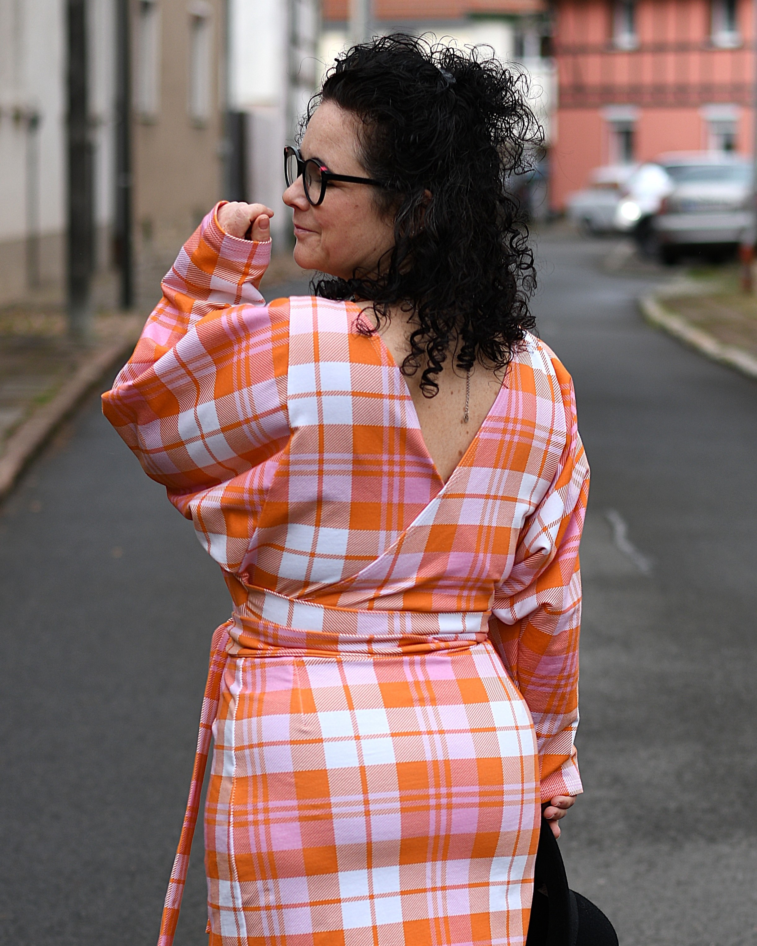 Organic Fabric - Tartan Plaid Rosa Orange by Evi Roider in orange