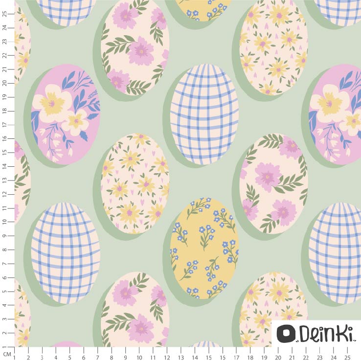 Bio Webware Stoff - Bemalte Ostereier Grün Bunt - Deinki, grün, Ostern 100% Bio-Baumwolle Bio Webware Stoff - Bemalte Ostereier Grün Bunt - Deinki, grün, Ostern 100% Bio-Baumwolle