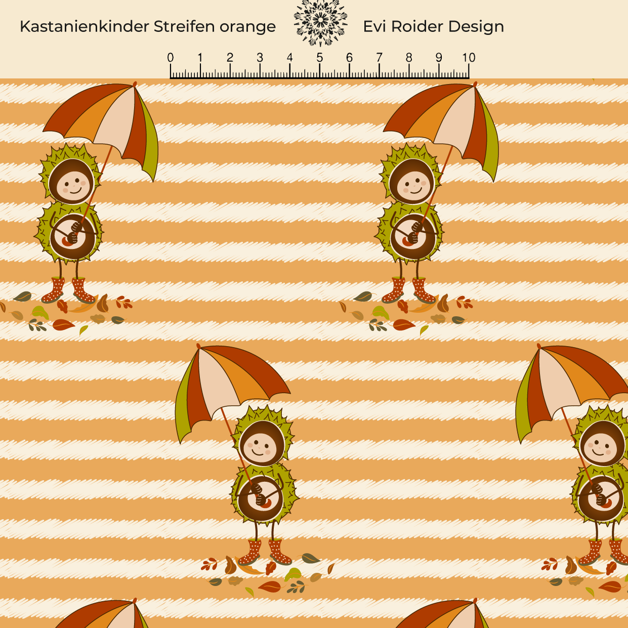 Bio Stoff - Kastanienkinder Streifen Orange von Evi Roider in orange