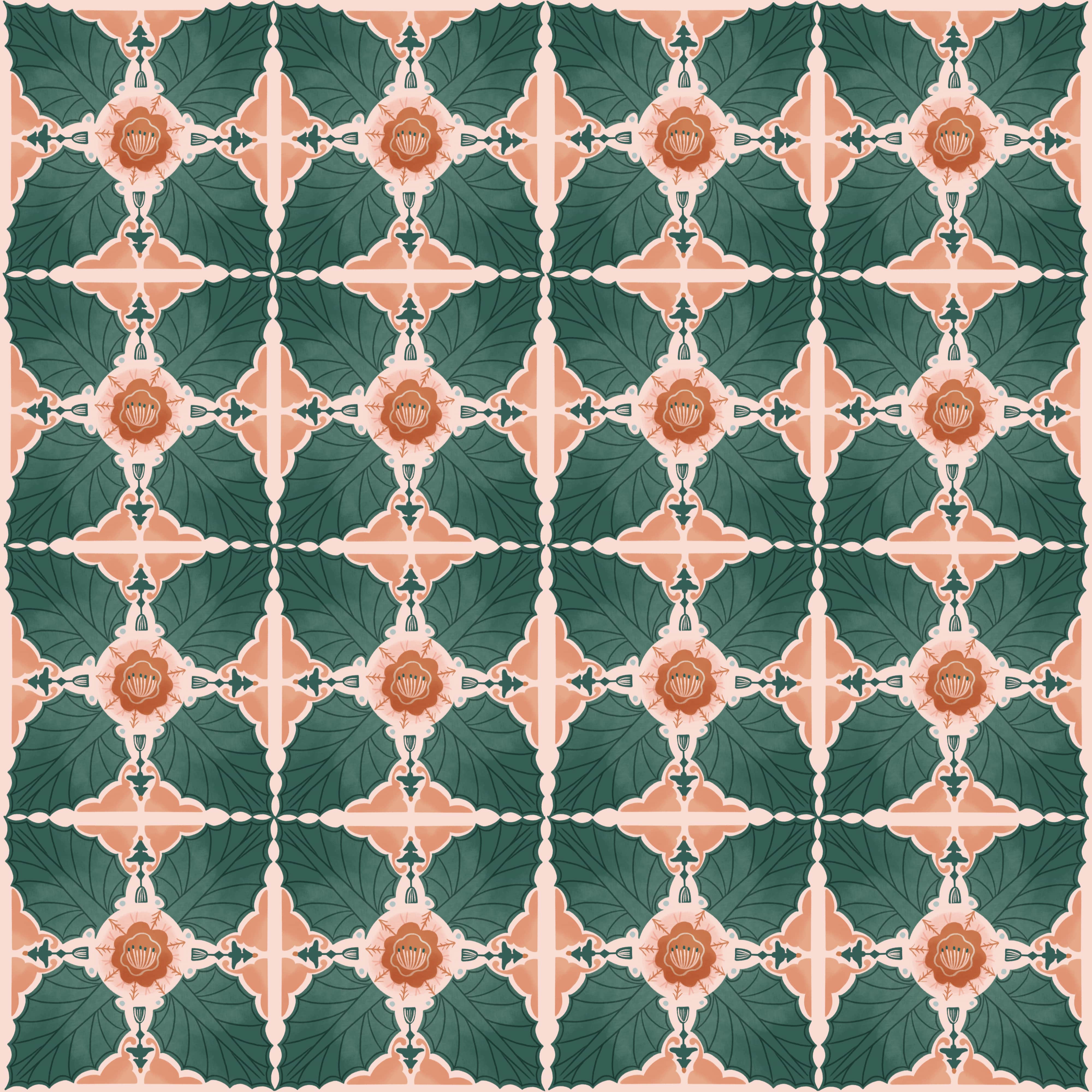 Bio Stoff  -  Hawaiian Breeze Tile  - LilleSelection, Floral & Blumen, Frühling, Sommer, orange, grün