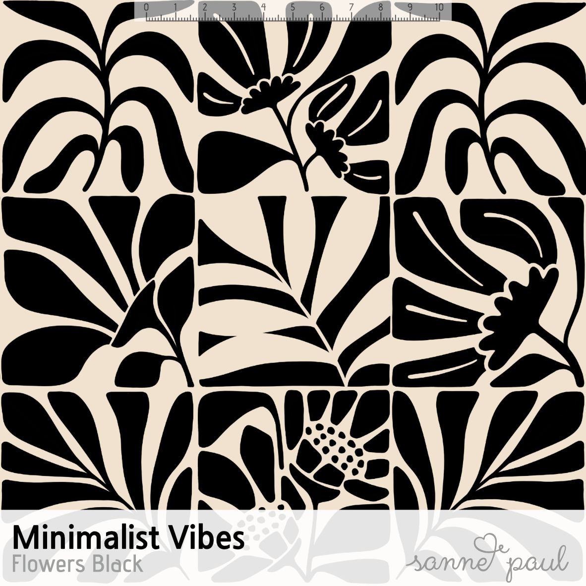 Bio Stoff - Minimalist Vibes Flowers Black von Sanne Paul in schwarz