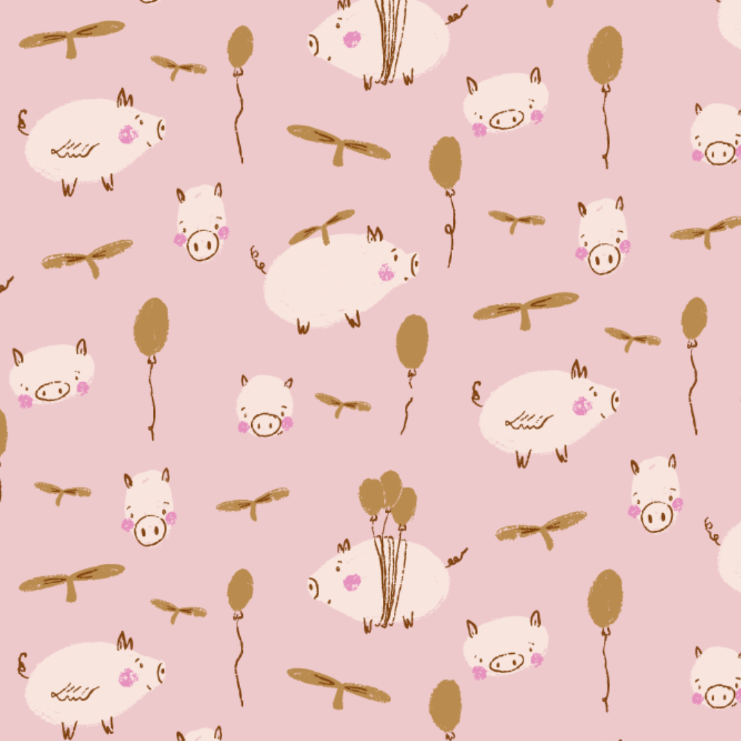 Organic fabric -  Piggy Party pink