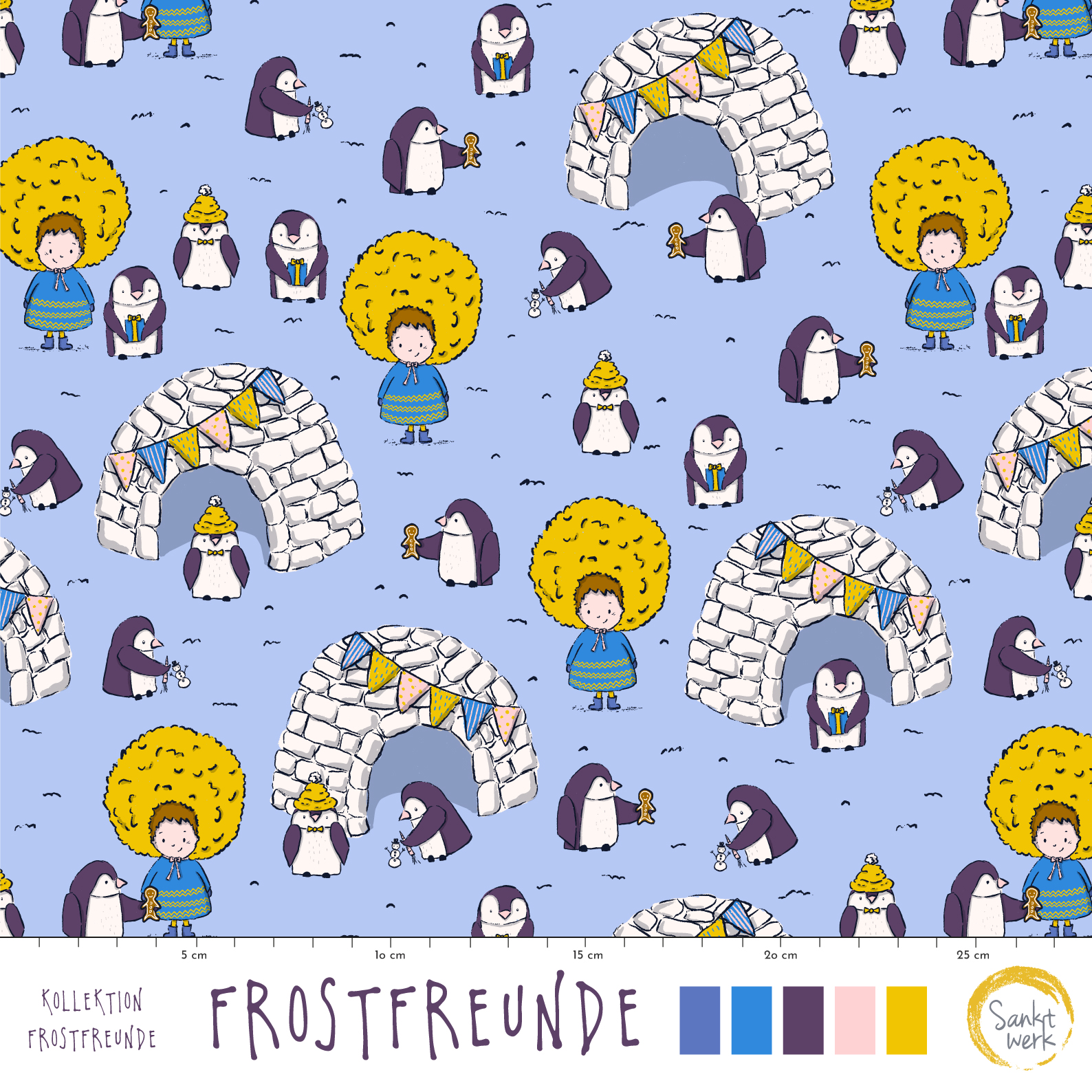 Bio Stoff  - Frostfreunde - Sanktwerk, Kinder, Tiere, blau