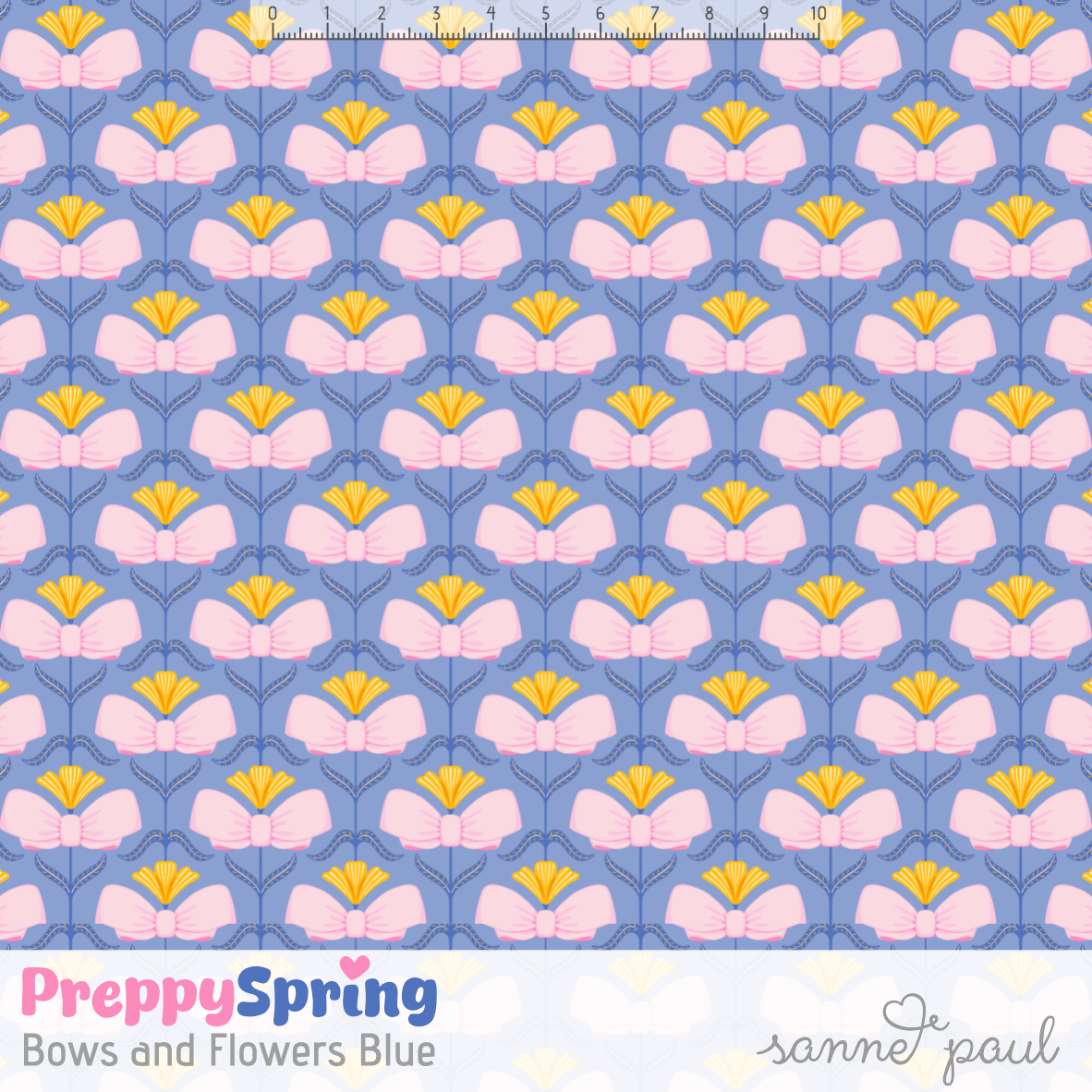 Bio Stoff  - Preppy Spring Bows and Flowers blau