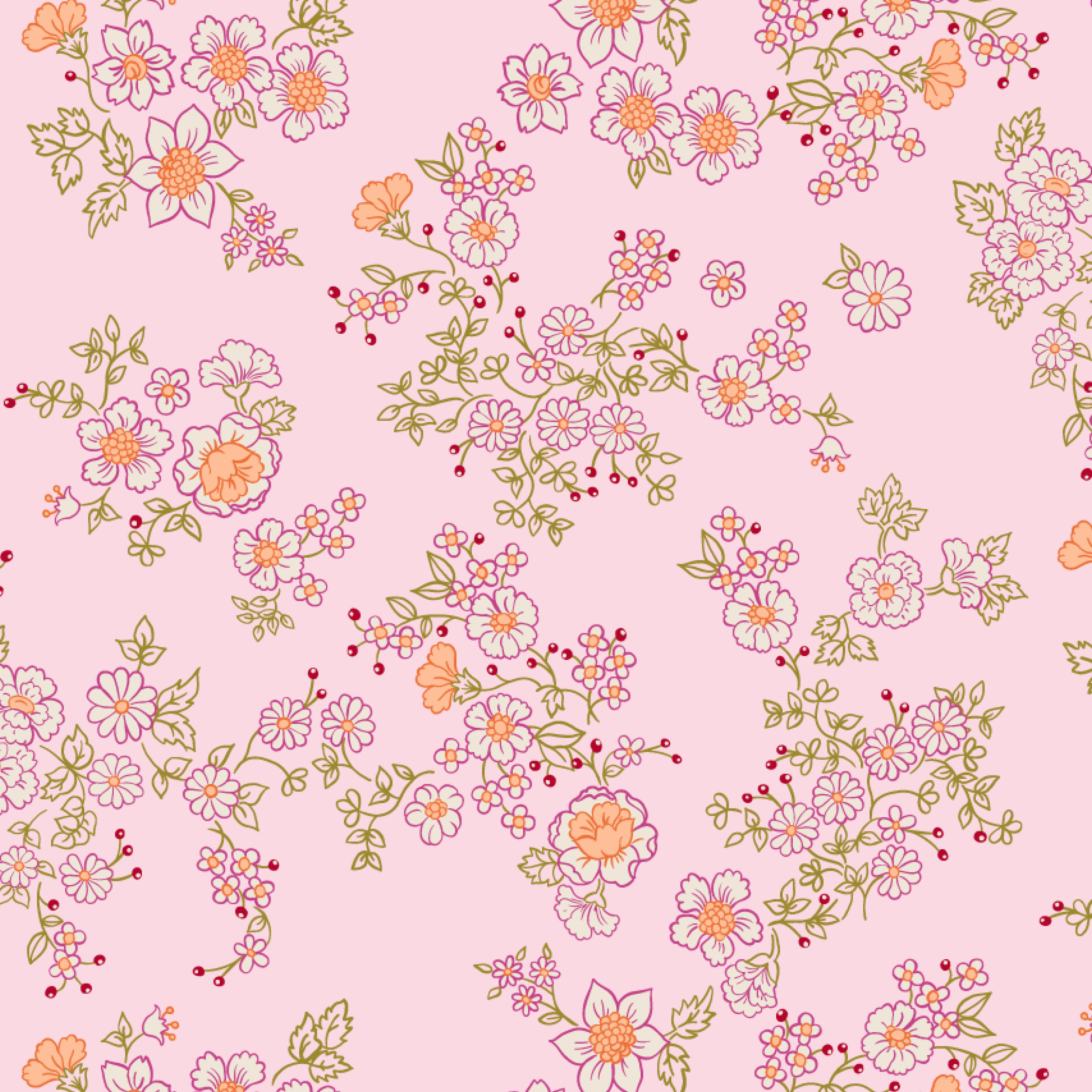 Bio Stoff  - Frühlingsfolklore Floral rosa