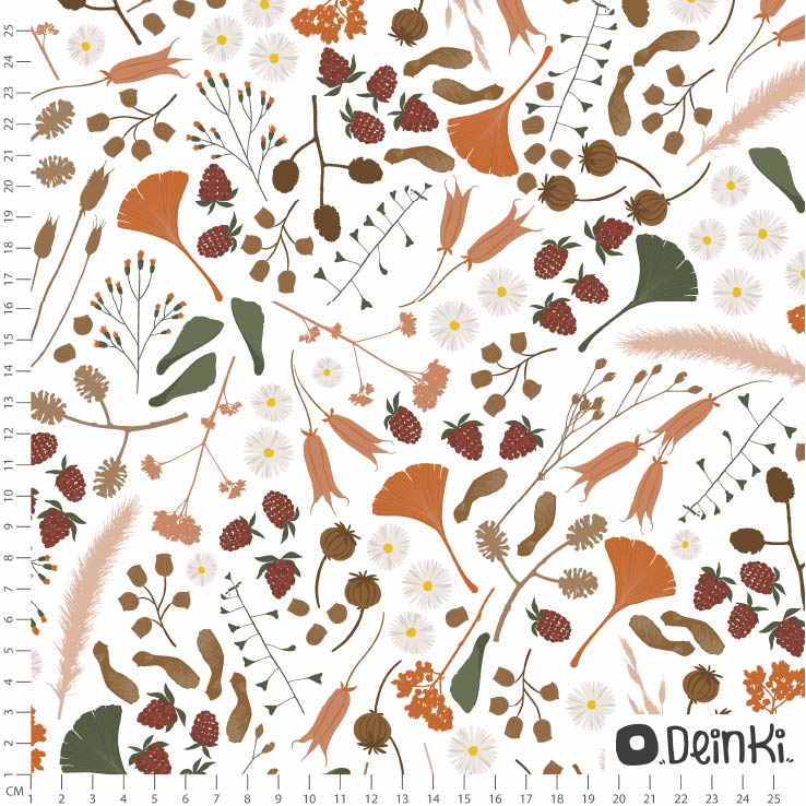 Bio Stoff - Herbstsammelspass Weiss Bunt von Deinki in bunt