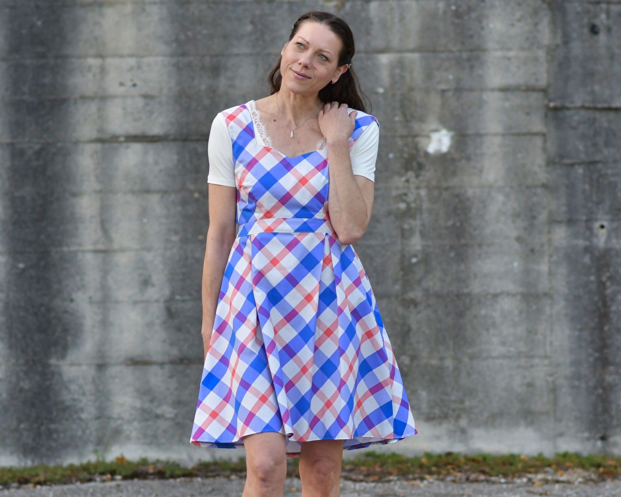 Bio Stoff  -  Karo blau, orange