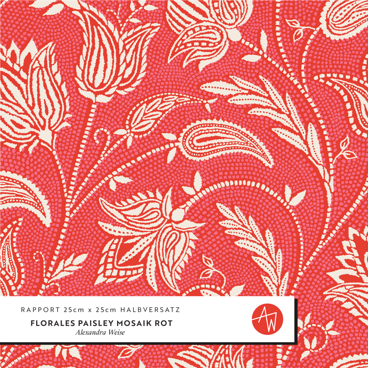 Bio Stoff - Florales Paisley Mosaik Rot von Alexandra Weise in rot