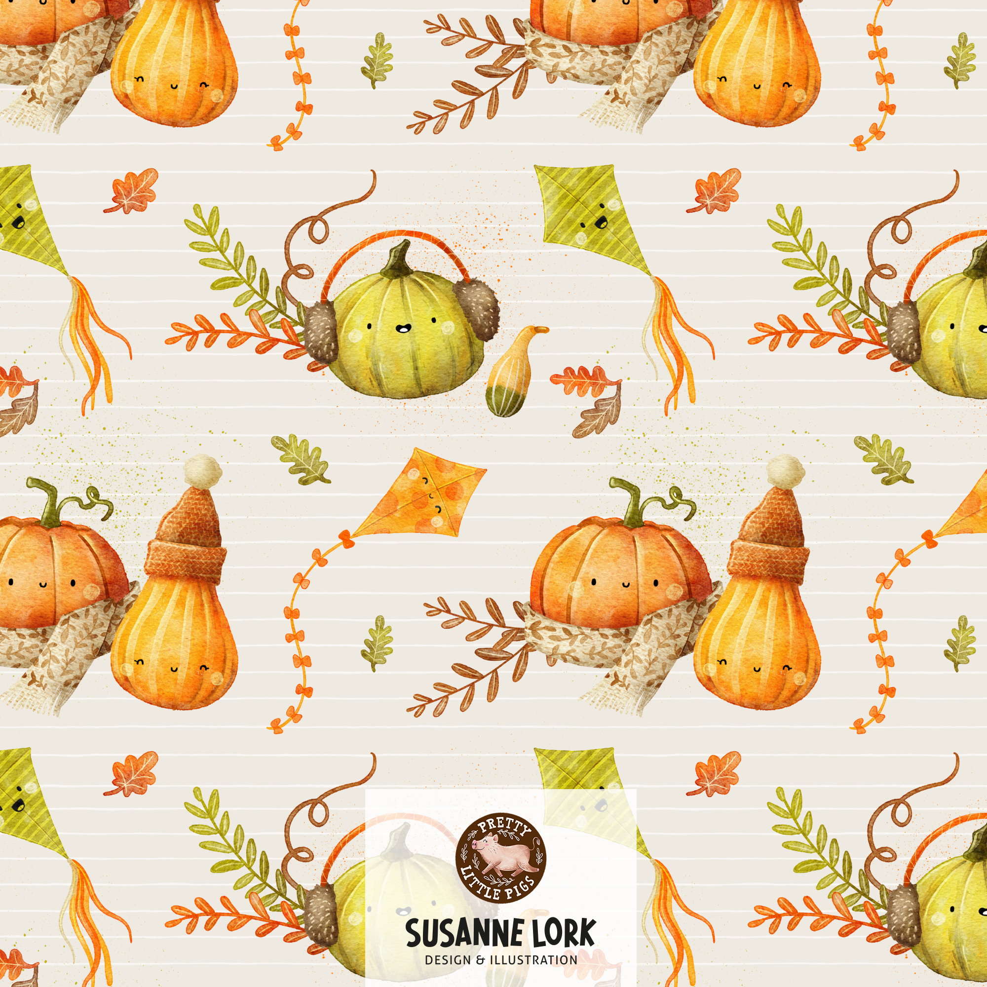 Bio Stoff - Cozy Pumpkins Cream von Pretty Little Pigs in creme