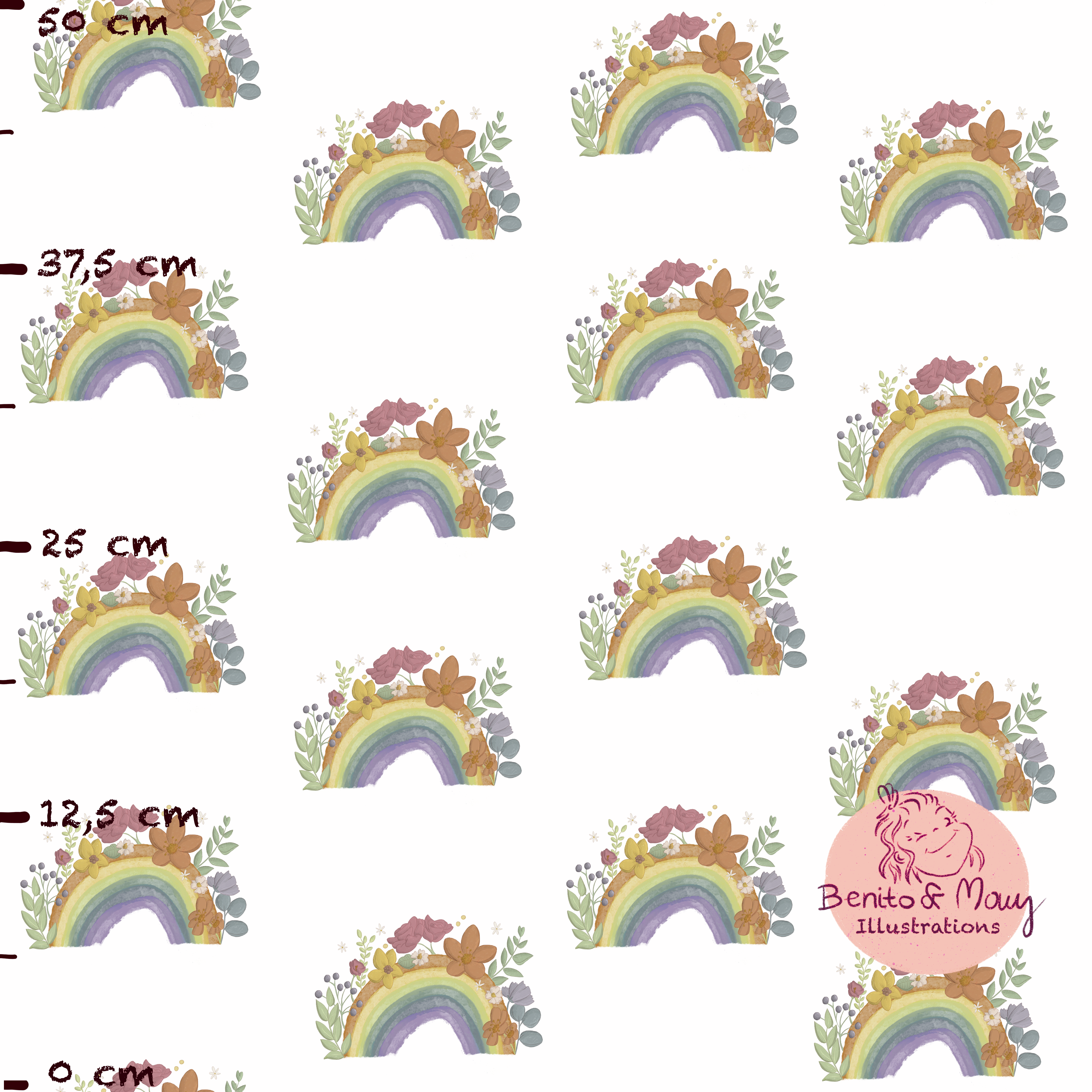 Bio Stoff - Regenbogenblüte Weiß von Benito Und Maus Illustrations in weiß