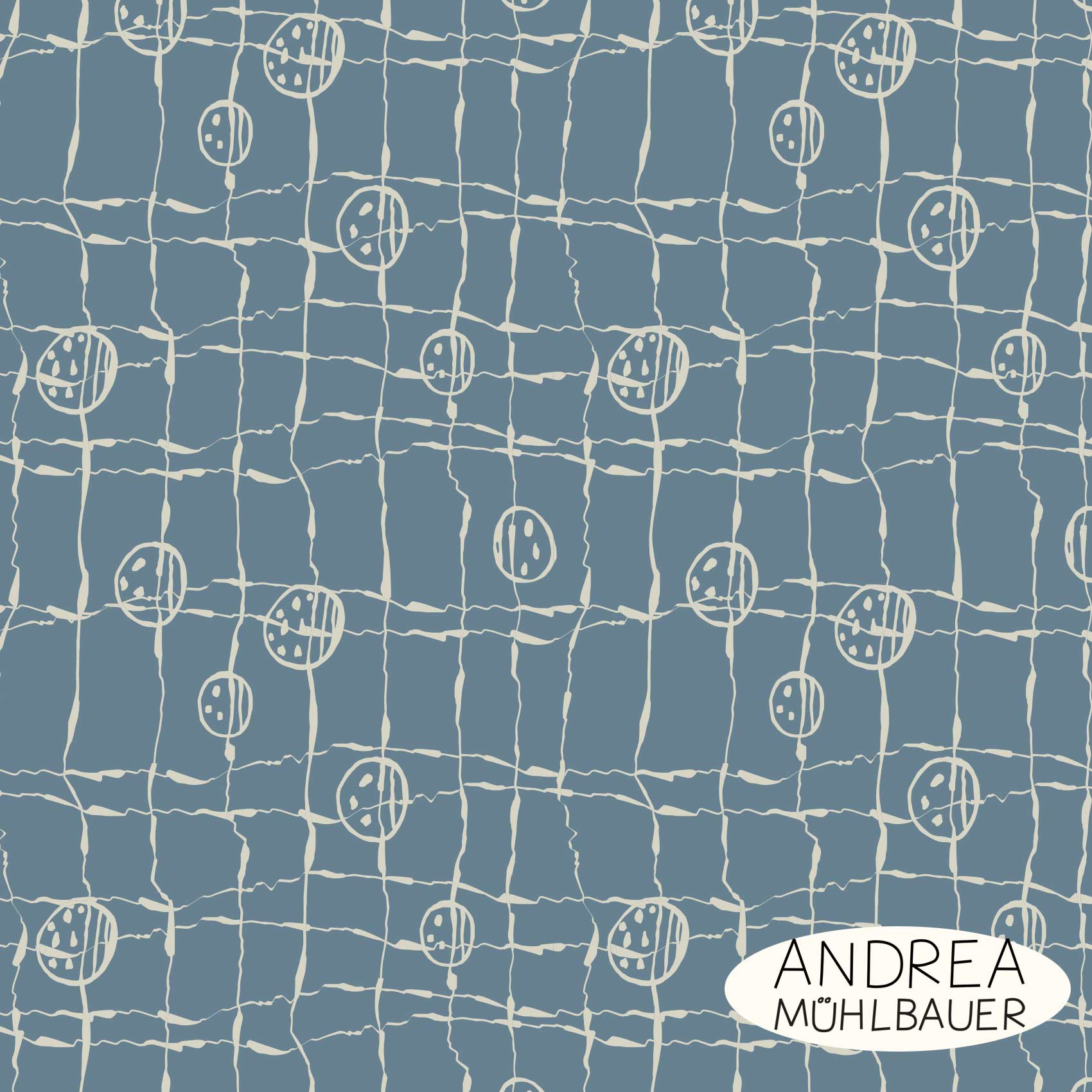 Bio Webware Stoff  -  Streets and Places Medium Blue  - AndreaMuehlbauer, Abstrakt, Kariert, blau, 100% Bio-Baumwolle