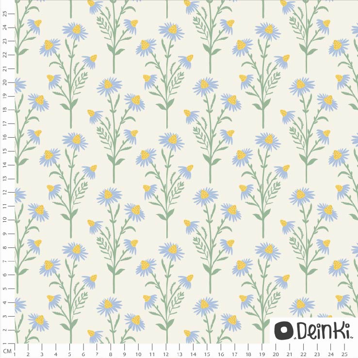 Bio Stoff  - Kamillenblüten Weiss Hellblau - Deinki, creme, Floral & Blumen, Frühling
