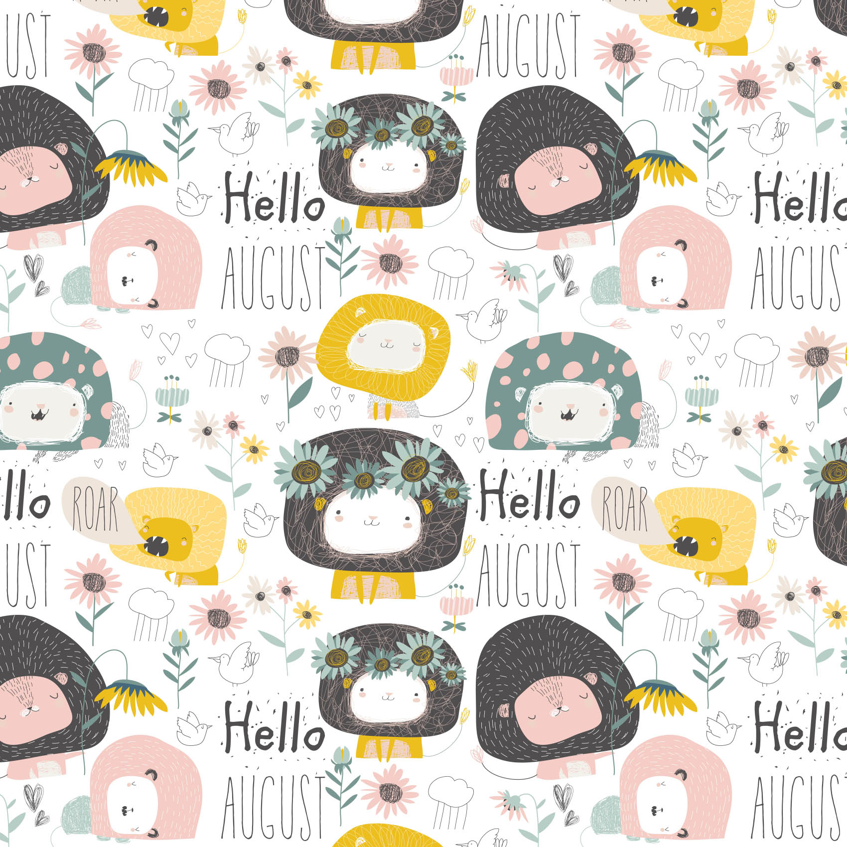 Bio Stoff  -  Hello August  - LilleSelection, creme, Floral & Blumen, Sommer, Blätter & Ranken, rosa