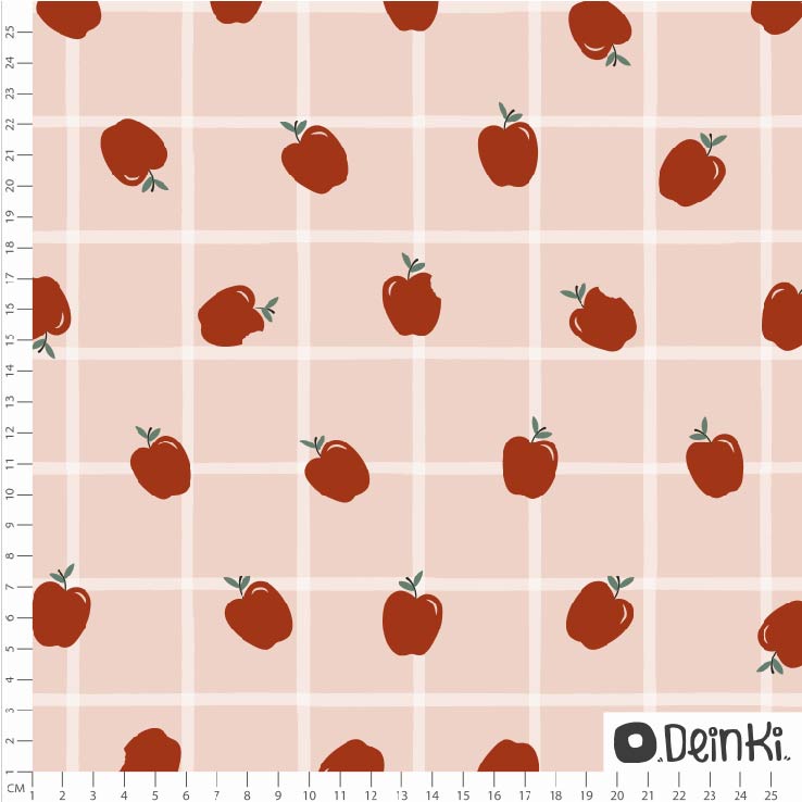 Bio Stoff  -  Äpfel  - Deinki, rosa, Obst & Gemüse, Kariert