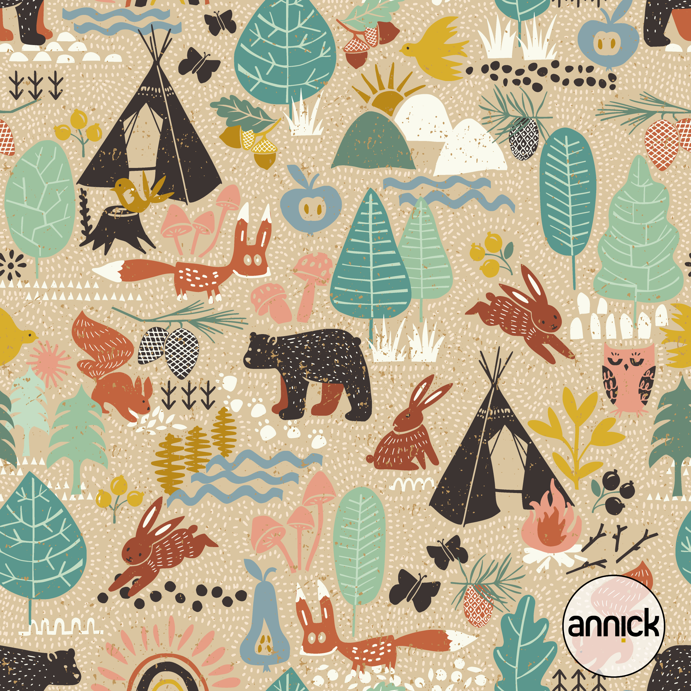 Bio Webware Stoff - Kids Woodland Adventure - Annick, Tiere, Natur, Wald, beige, 100% Bio-Baumwolle Bio Webware Stoff - Kids Woodland Adventure - Annick, Tiere, Natur, Wald, beige, 100% Bio-Baumwolle