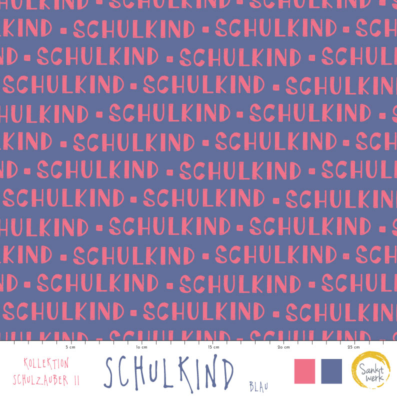 Bio Summersweat Stoff  - Schulkind Blau- Sanktwerk, blau, Kinder, Buchstaben Breite 150 cm