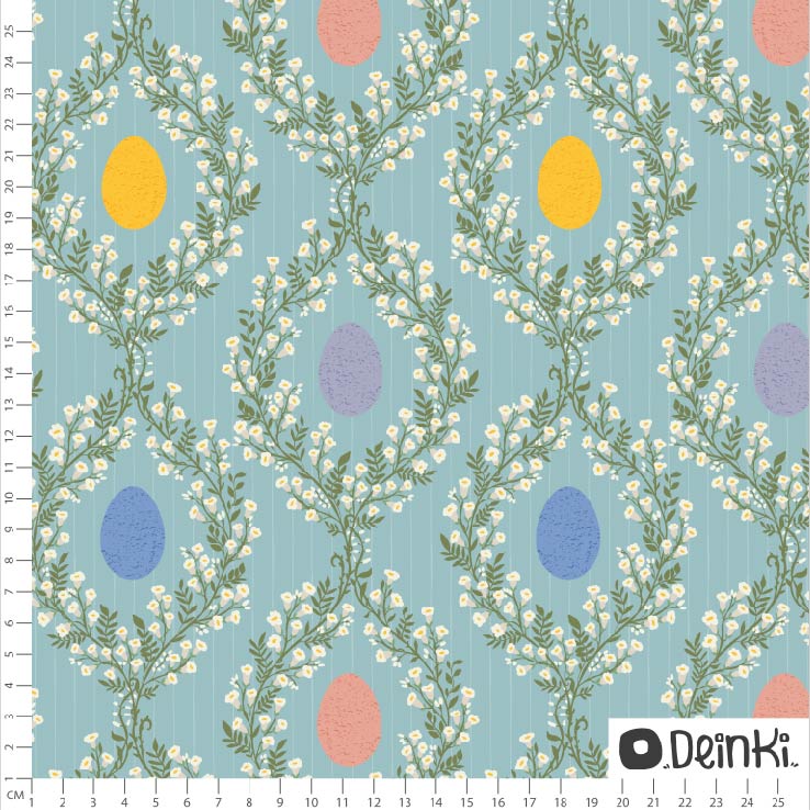 Bio Webware Stoff - Blumige Ostereier Bunt - Deinki, Ostern, creme, blau, 100% Bio-Baumwolle Bio Webware Stoff - Blumige Ostereier Bunt - Deinki, Ostern, creme, blau, 100% Bio-Baumwolle
