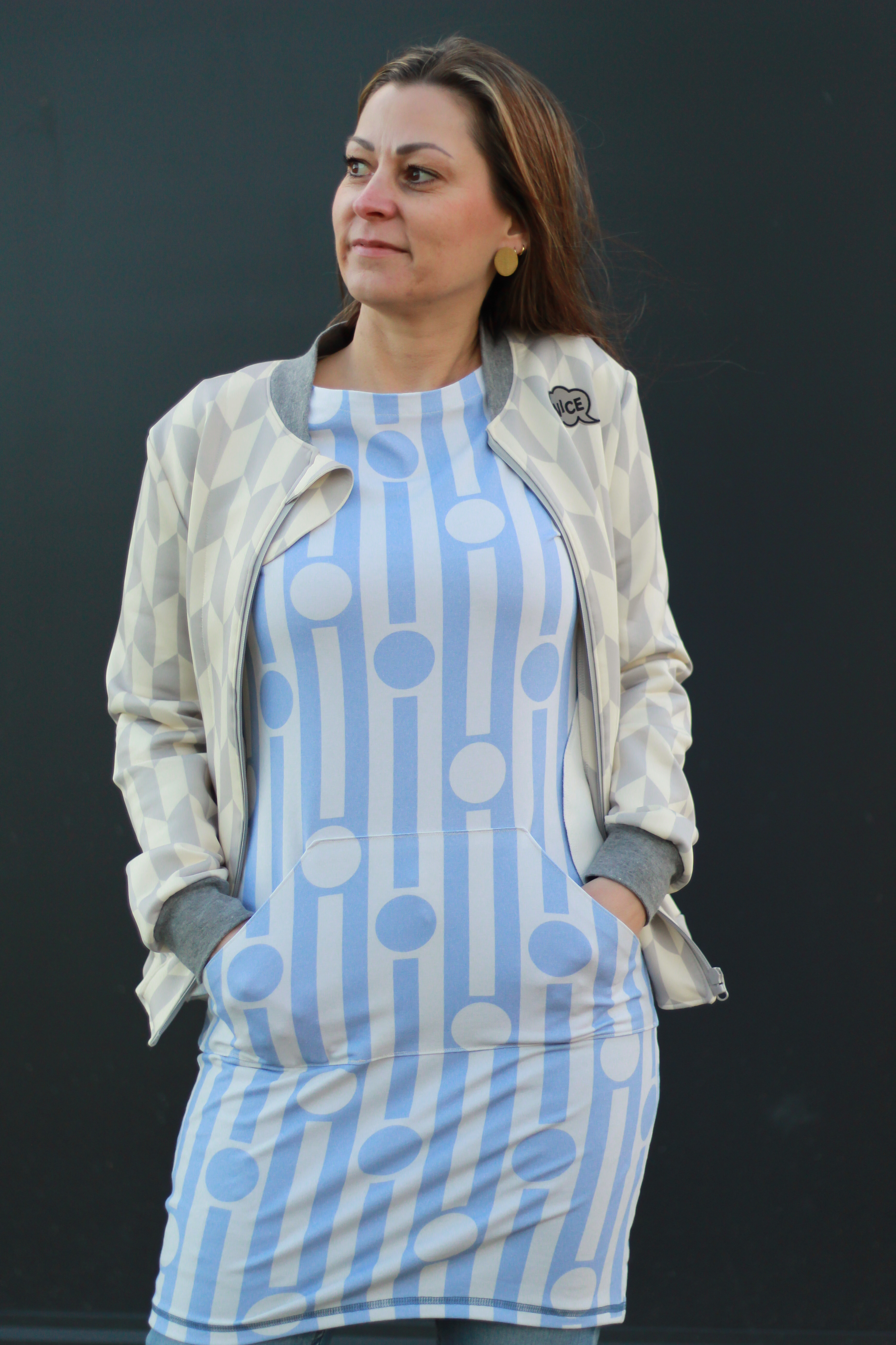 Bio Stoff - Geometric Evergreen Stripes and Dots mint