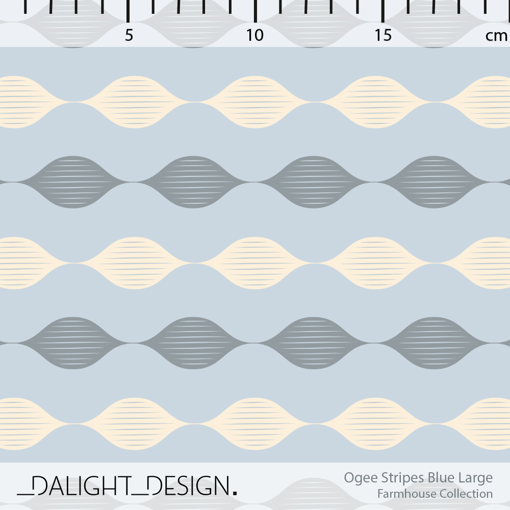 Bio Stoff  - Ogee Stripes Blue Large - DalightDesign, blau, Geometrische Muster