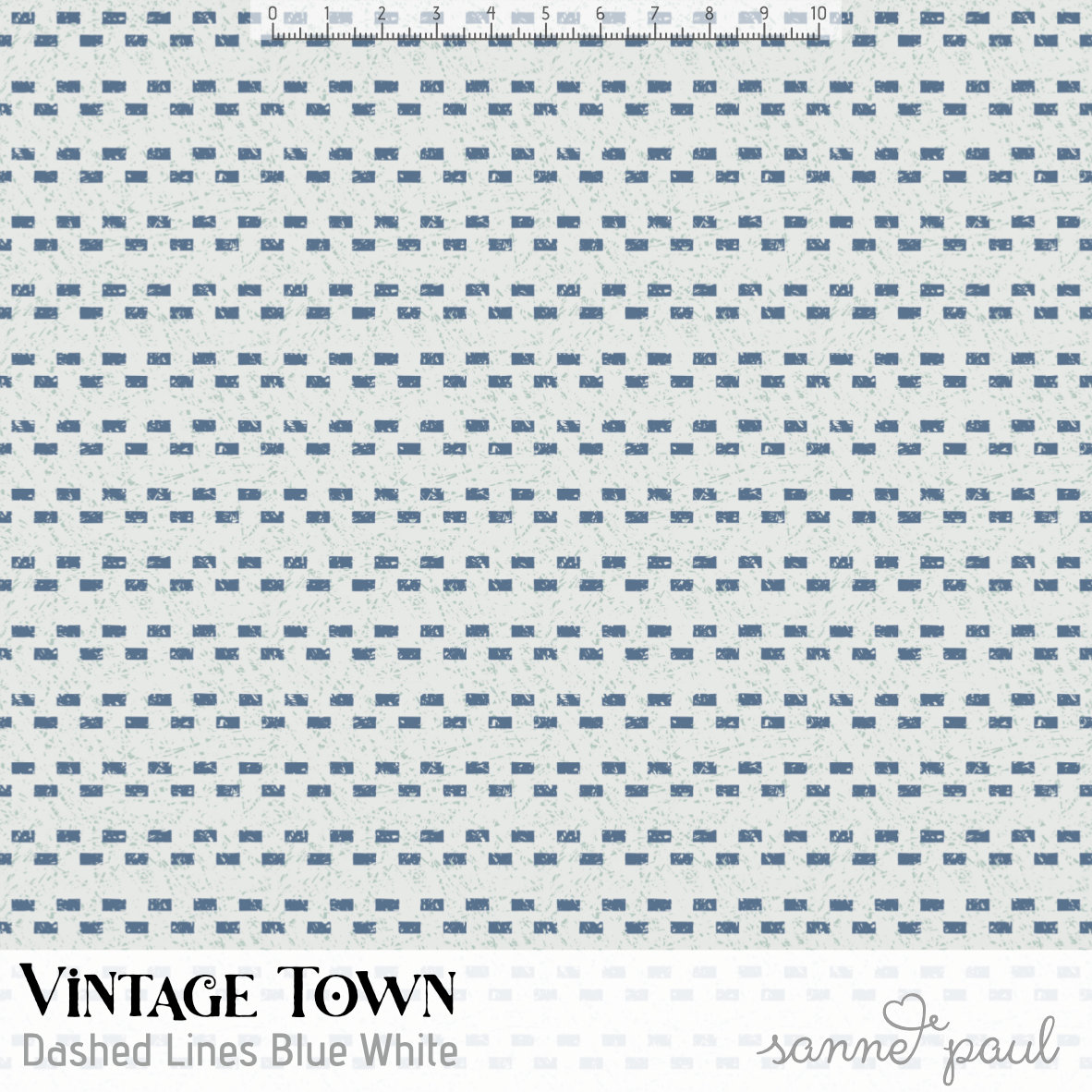 Bio Stoff  - Vintage Town Dashed Lines Blue White - SannePaul, blau, Abstrakt, Streifen