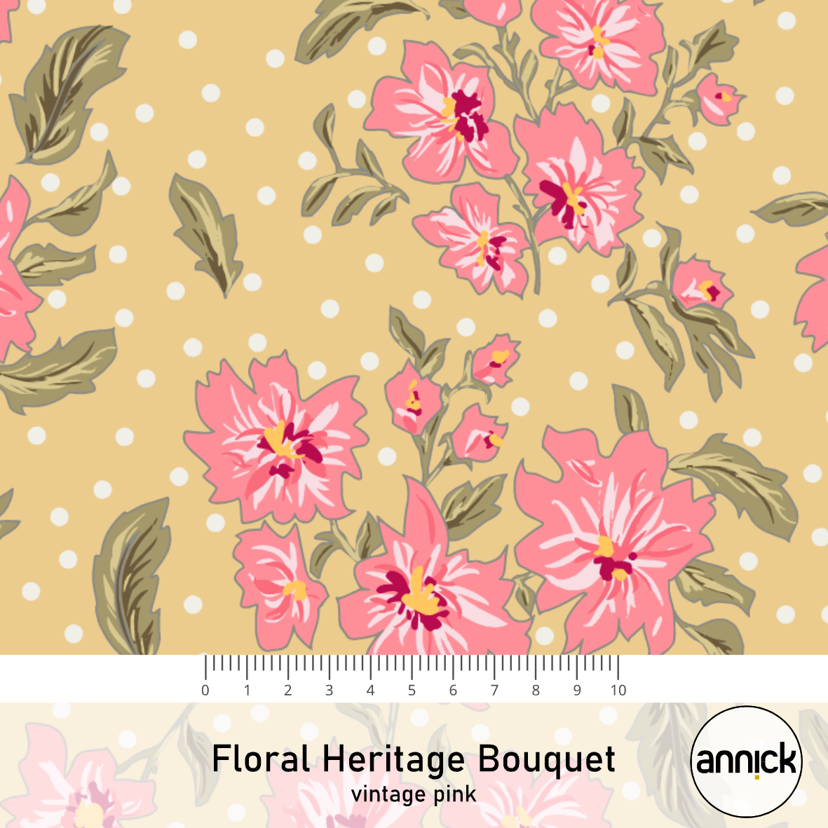 Bio Stoff  - Floral Heritage Bouquet Vintage Pink  - Annick, beige, Floral & Blumen